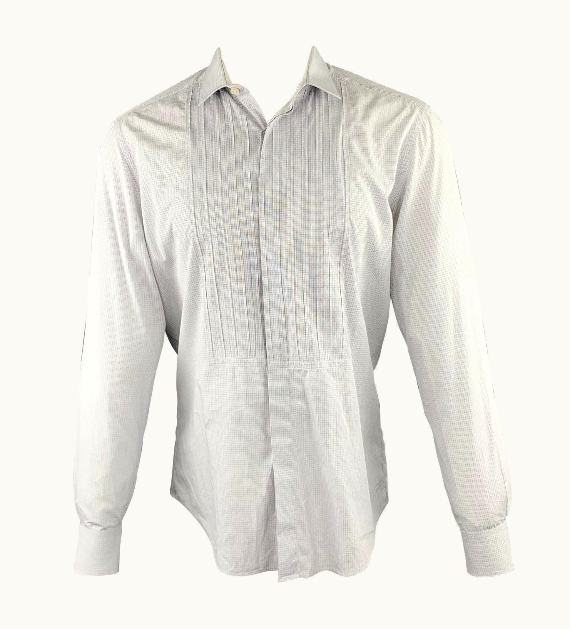 Lanvin Grey Window Pane Cotton Button Up Long Sleeve Shirt