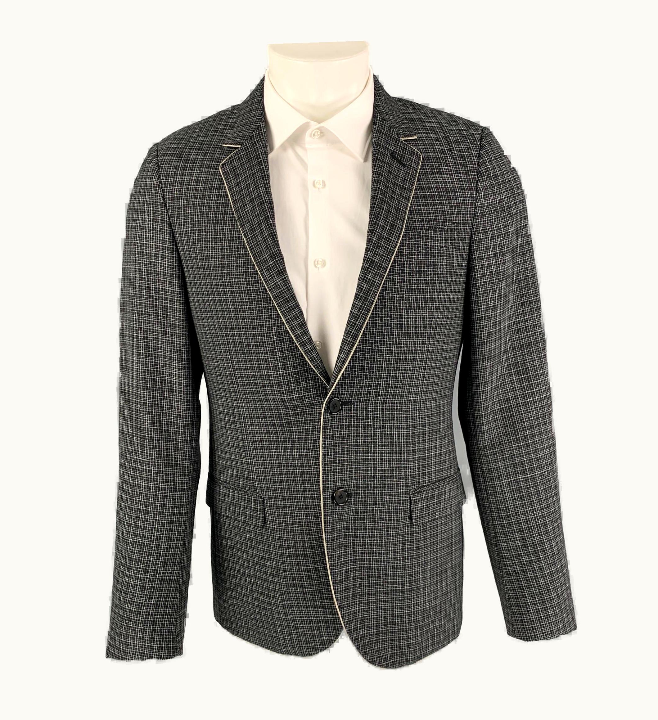 Lanvin Navy Grey Plaid Wool Notch Lapel Regular Sport Coat