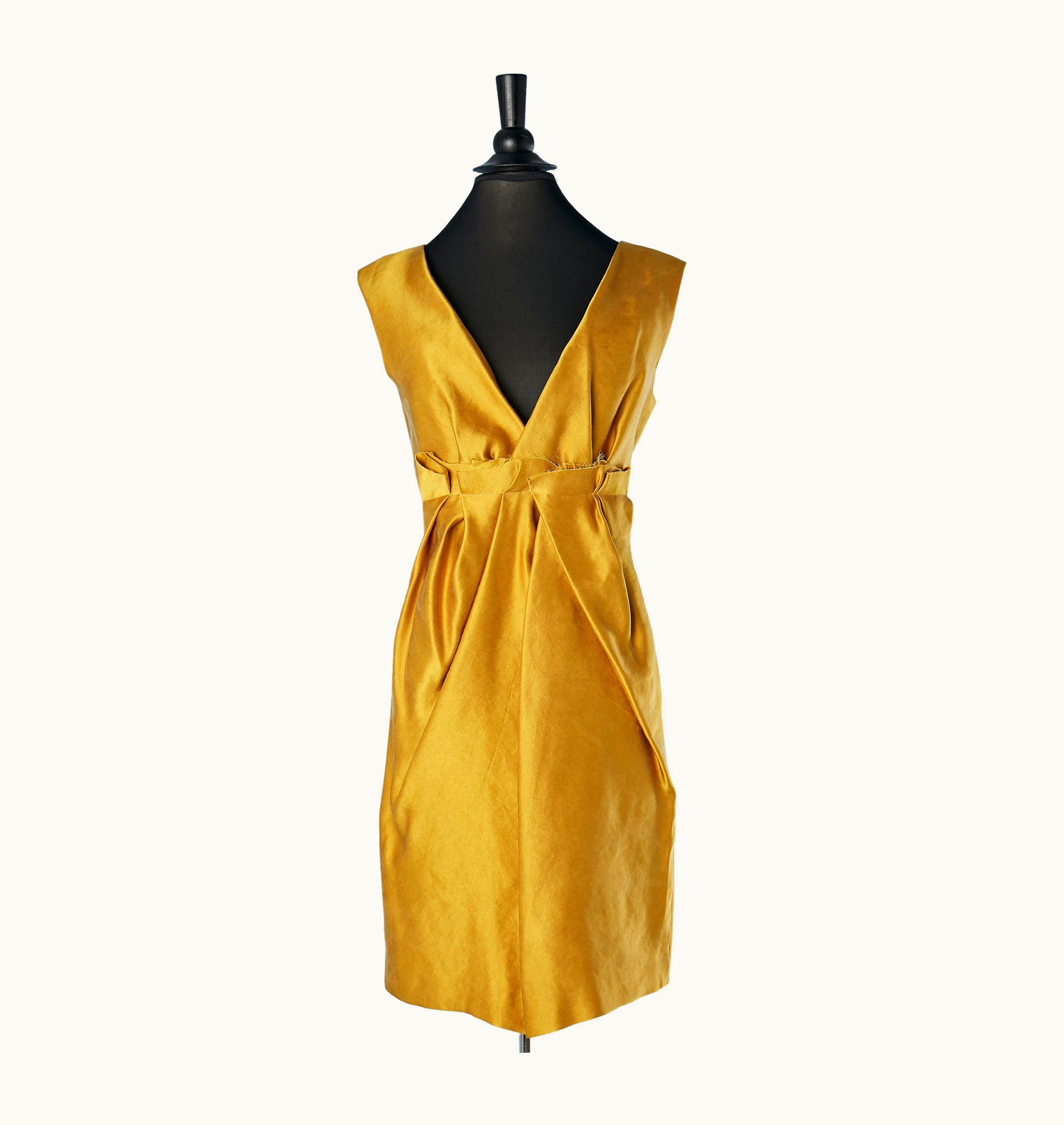 Lanvin Yellow Silk Sleeveless Drape Cocktail Dress Lanvin Par Alber Elbaz