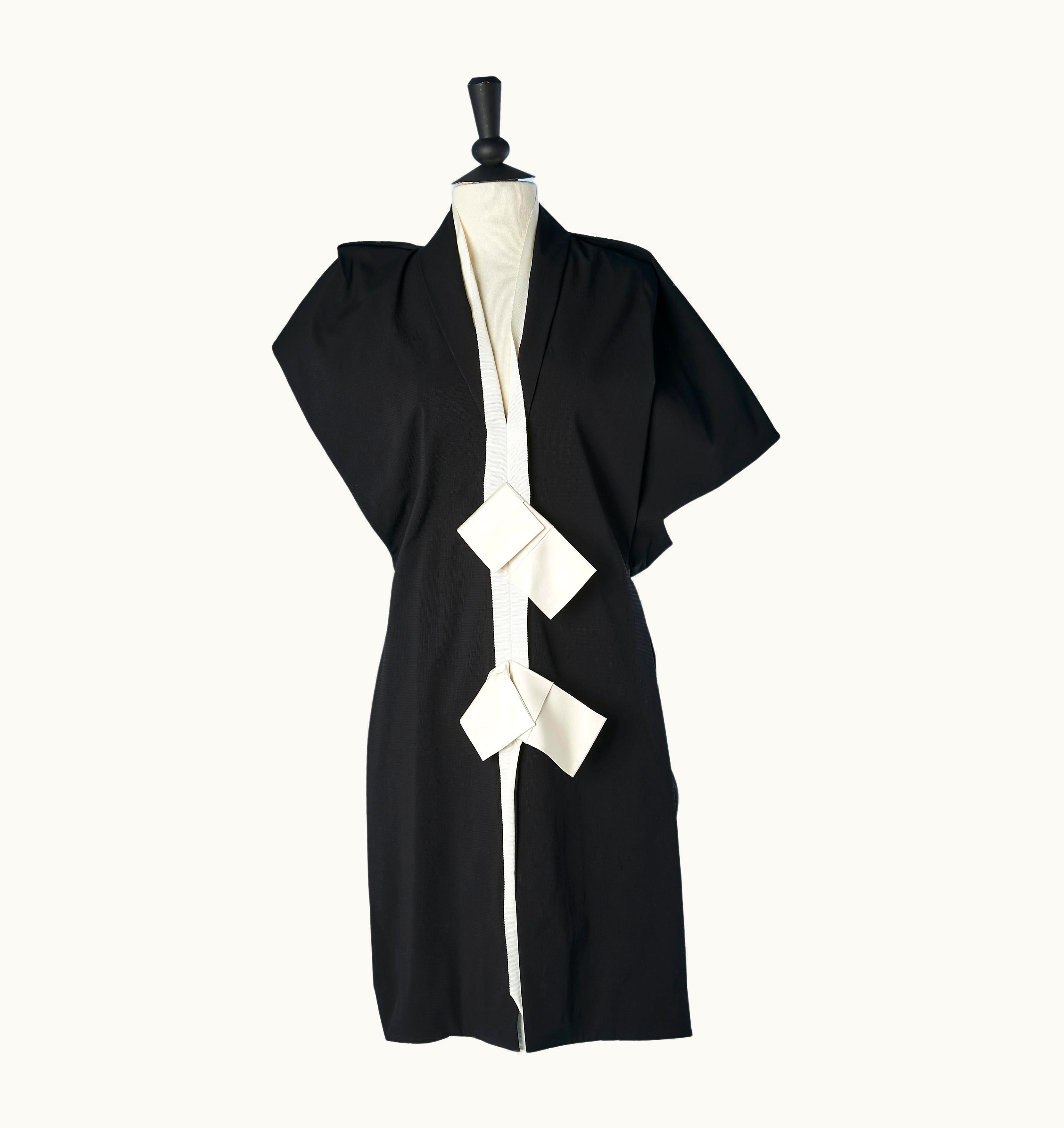 Lanvin Black Asymmetrical And Drape Cocktail Dress With White Gros-grain Edge Lanvin