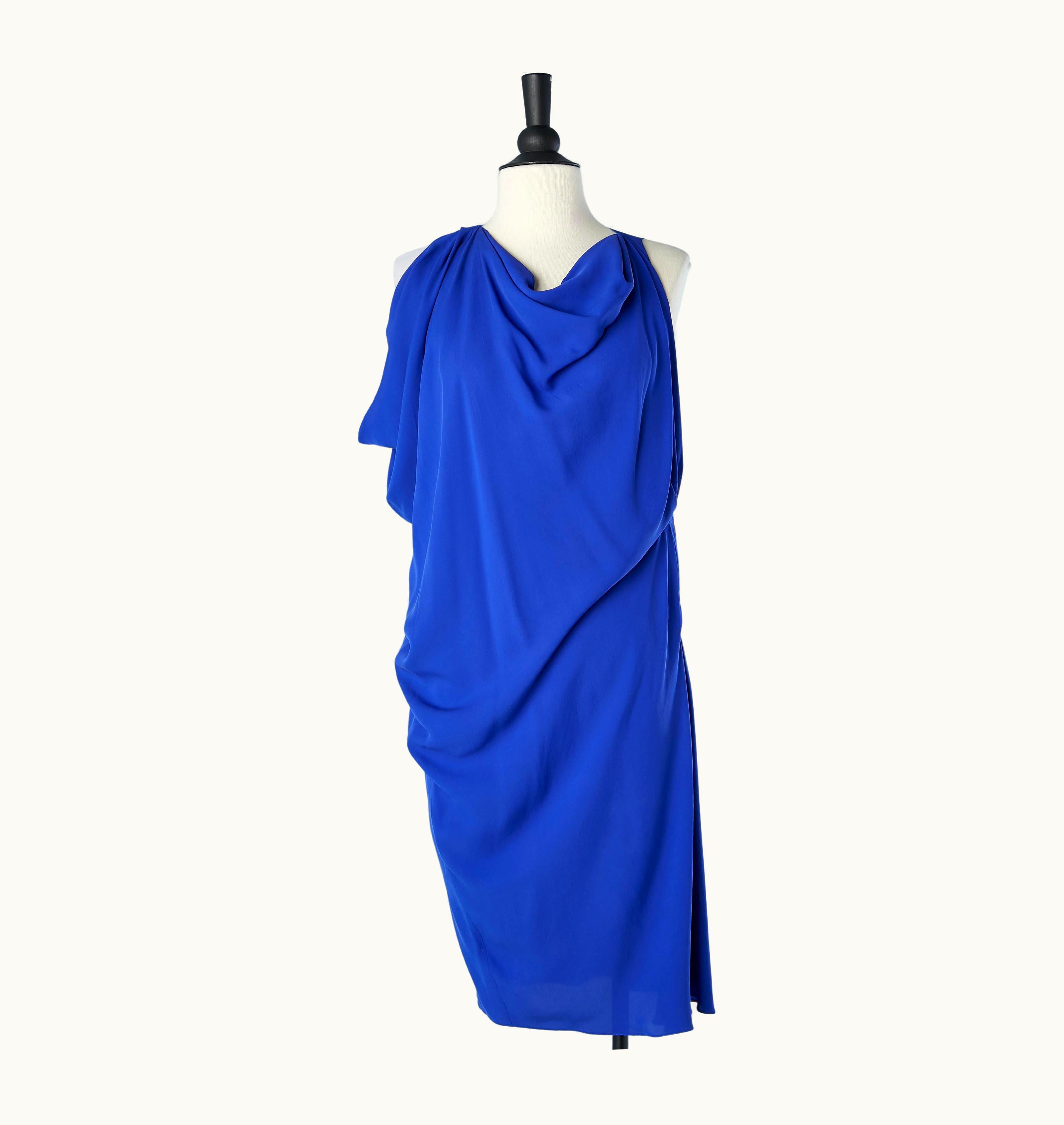 Lanvin Bright Blue Asymmetrical And Drape Silk Cocktail Dress Lanvin By Alber Elbaz