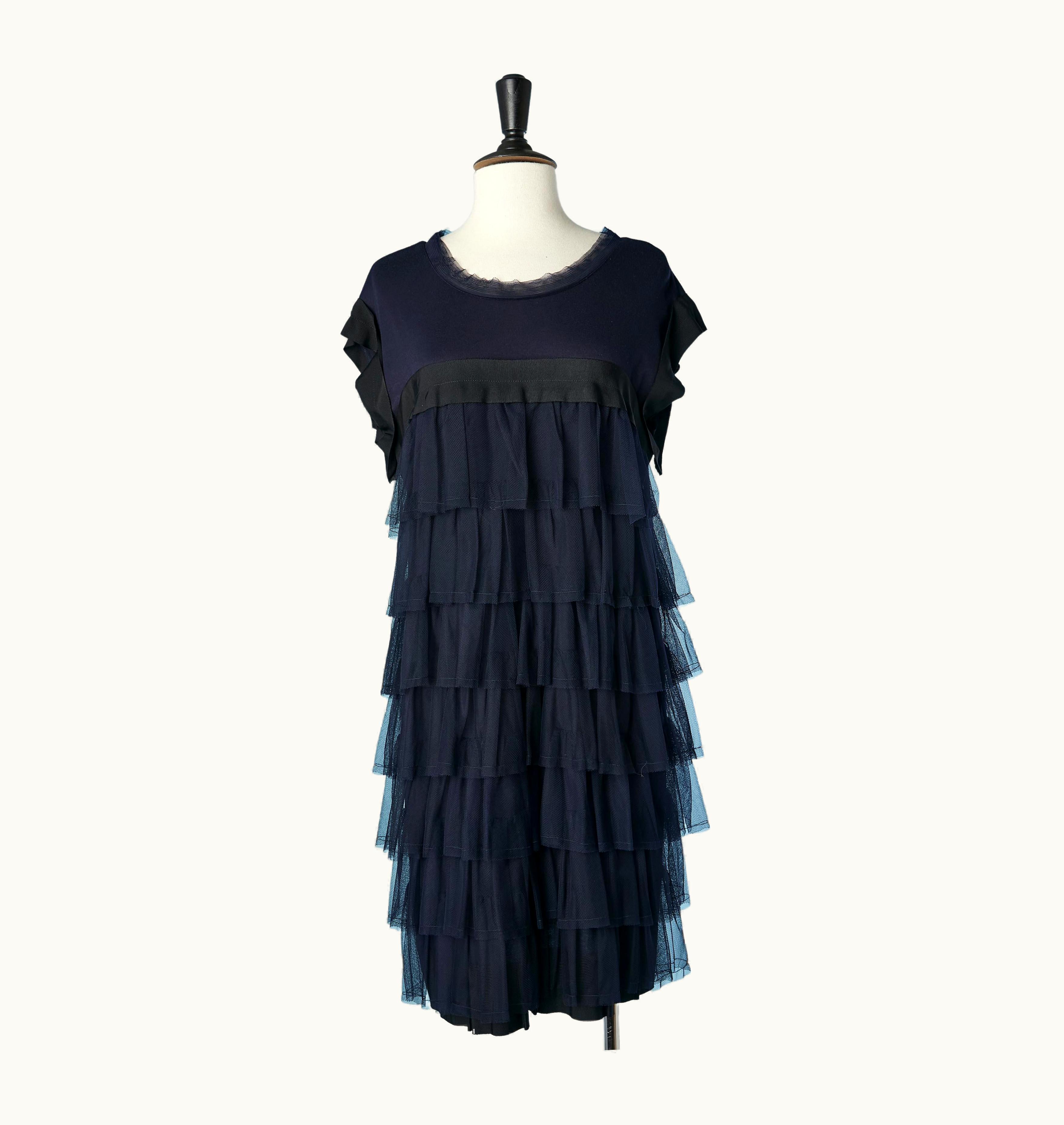 Lanvin Navy Blue Jersey And Ruffles Of Tulle Cocktail Dress Lanvin Par Alber Elbaz