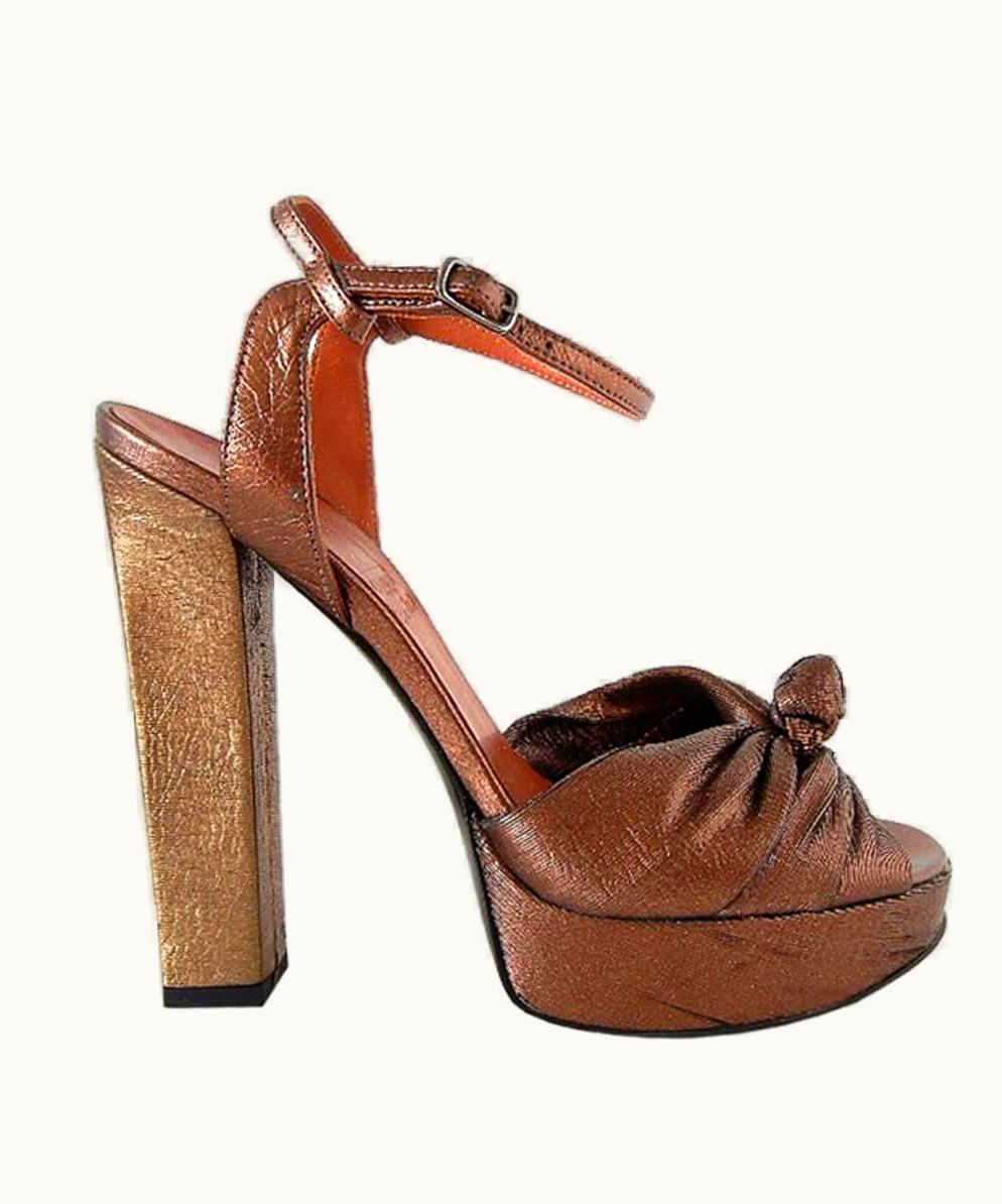 Lanvin Shoe Gold Bronze Laser Cut Textile Platform Open Toe 39 S/S