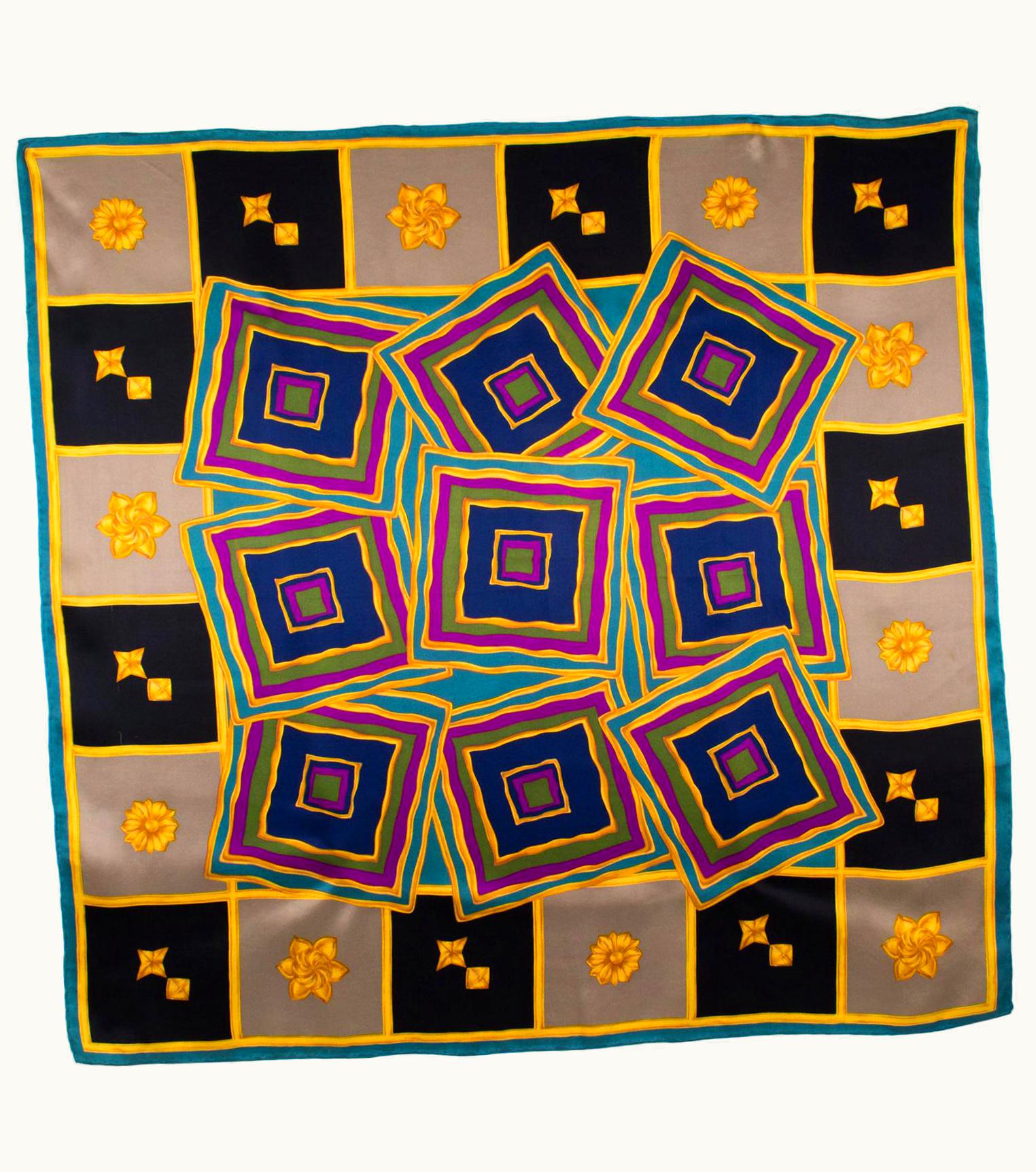Lanvin Paris Silk Scarf Multicolor Geometric Print