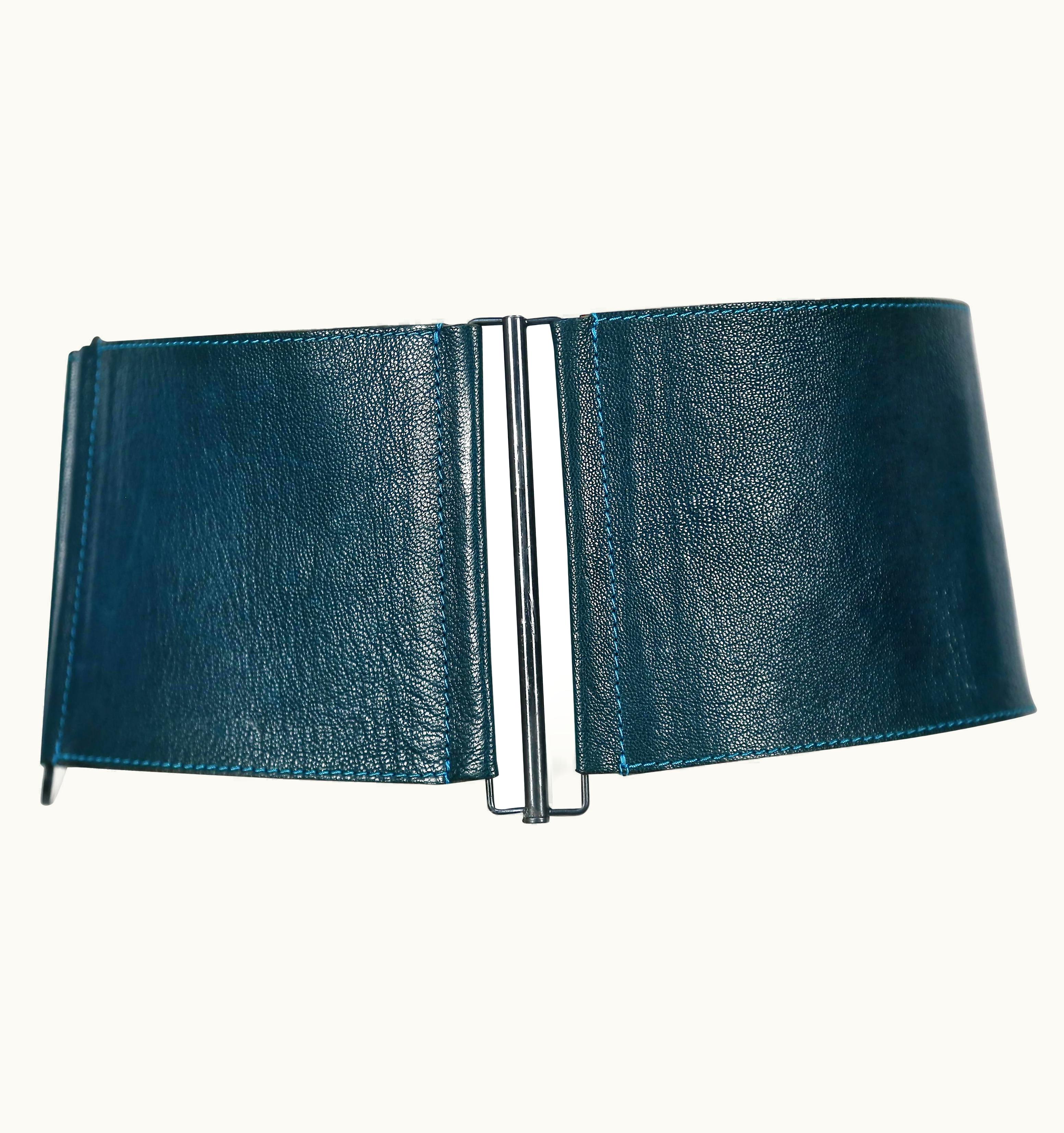Lanvin 1990' Lanvin Wide Modernist Belt In Teal Leather