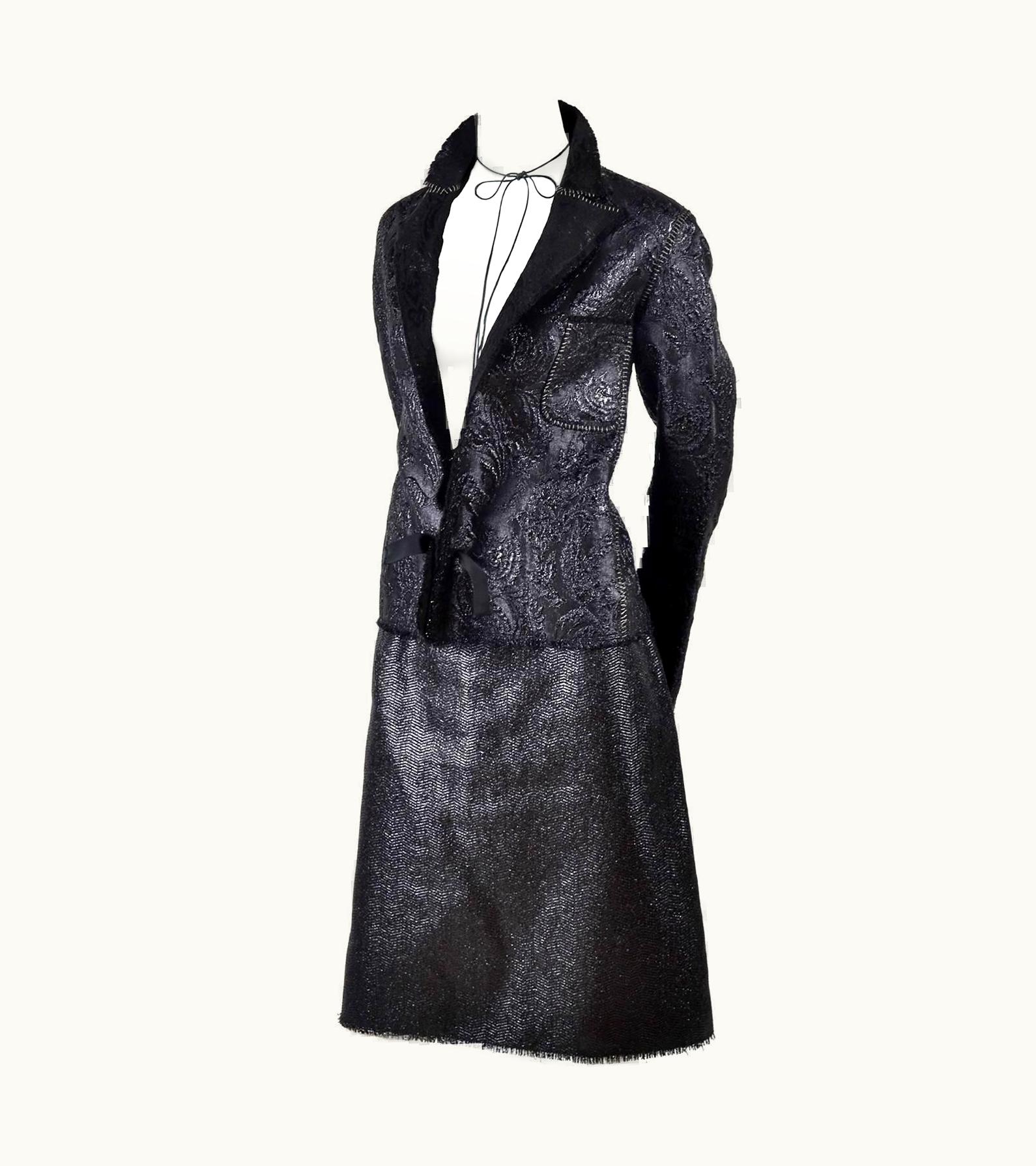 Lanvin Jacket & Skirt Suit By Alber Elbaz In Black Metallic Spring Summer 2003