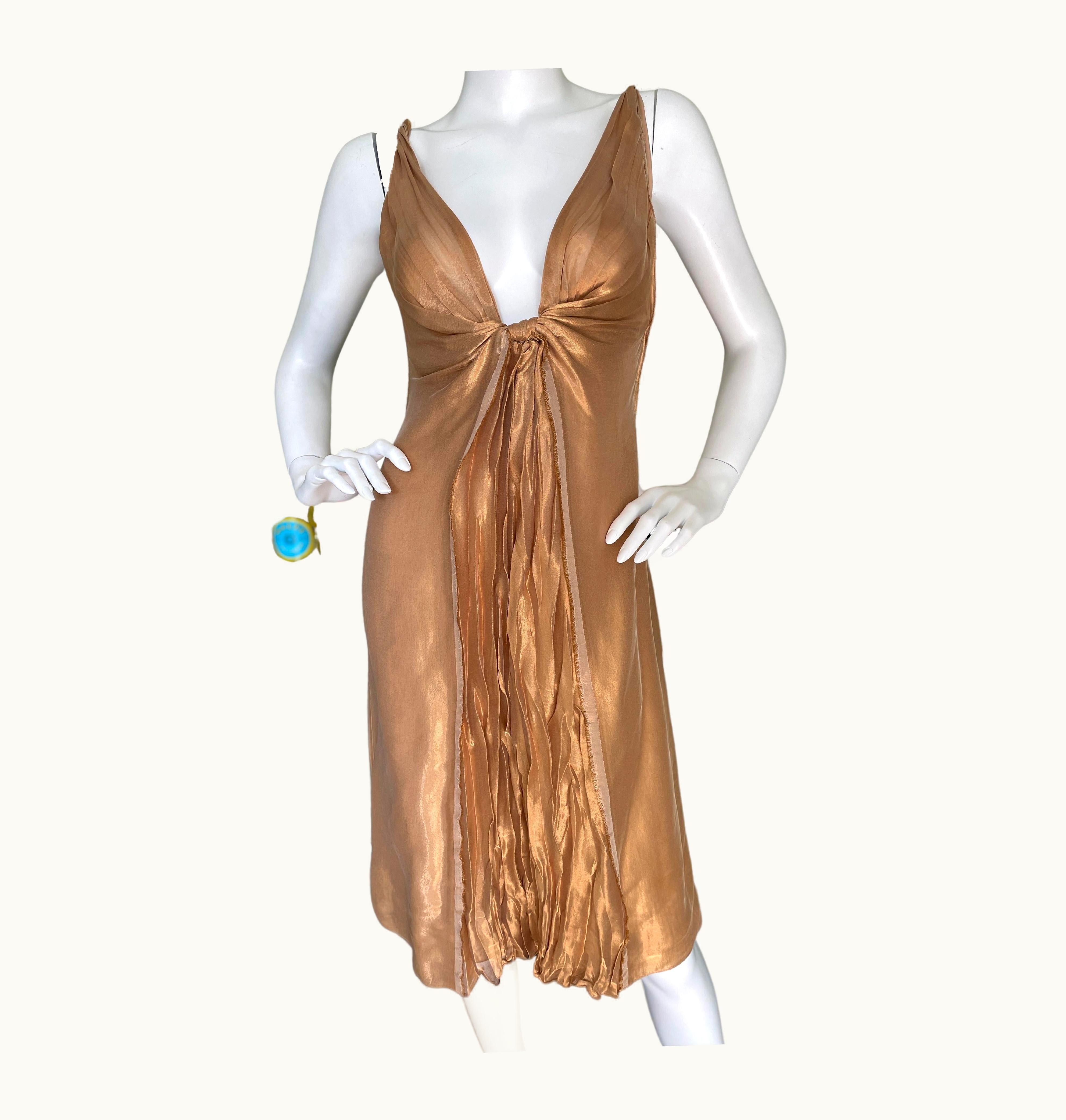 Lanvin By Alber Elbaz Dramatic Metallic Plunging Gold Dress Spring 2004