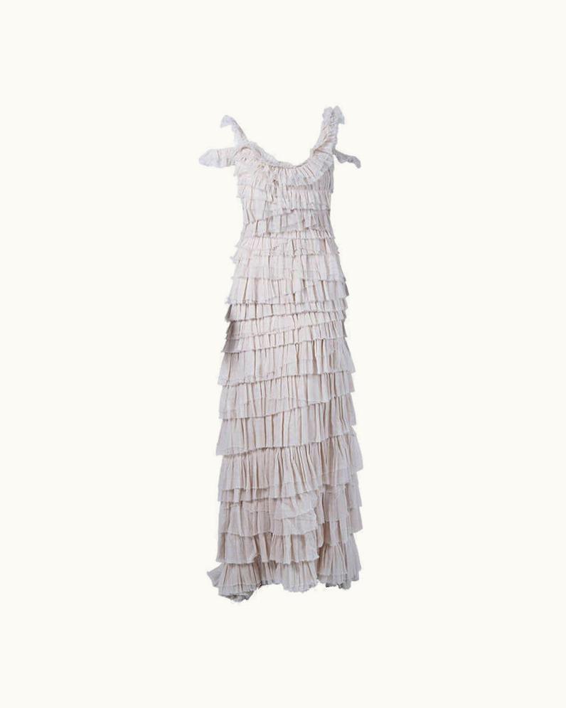 Lanvin 2004 Lanvin Ivory Tulle Tiered-Ruffle Hourglass Trained Evening Wedding Gown