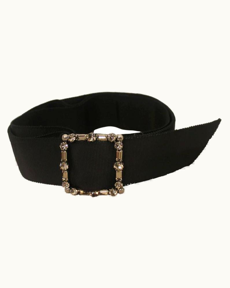 Lanvin Black Silk Faille Belt WS/S Crystal Buckle - Circa 2006