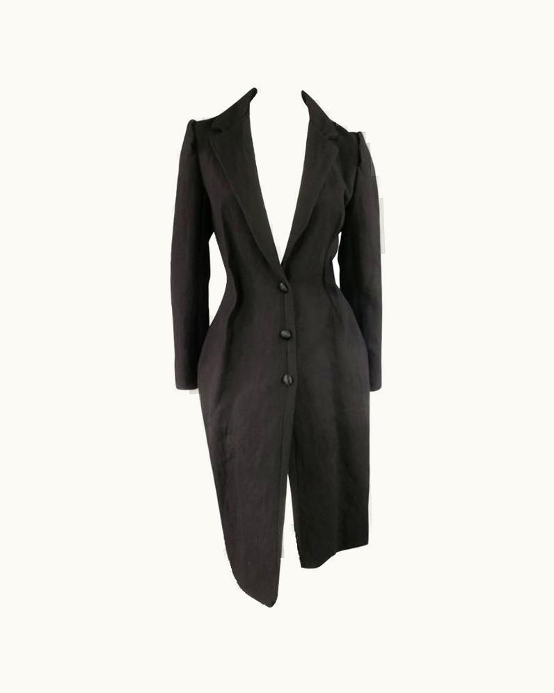 Lanvin Black Textured Wool Blend Reverse Seam Coat Fall 2008