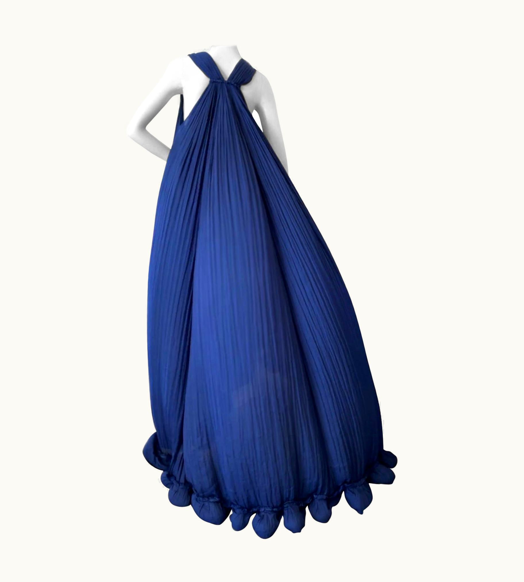Lanvin Spring 2008 Blue Pleated Evening Dress W Dramatic Train By Alber Elbaz