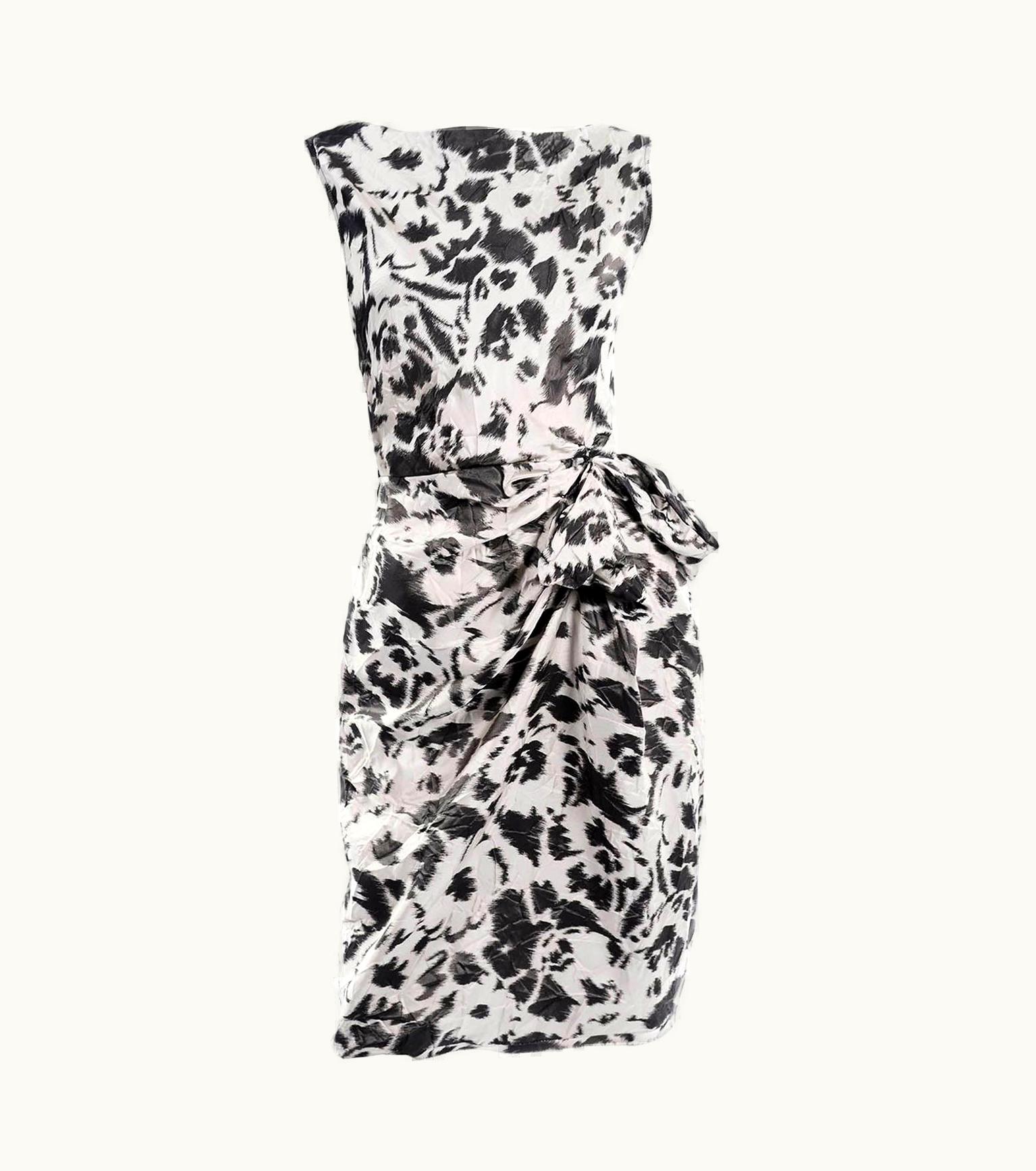 Lanvin Ete 2011 Alber Elbaz Gray And Black Abstract Print Crinkle Sheath Dress