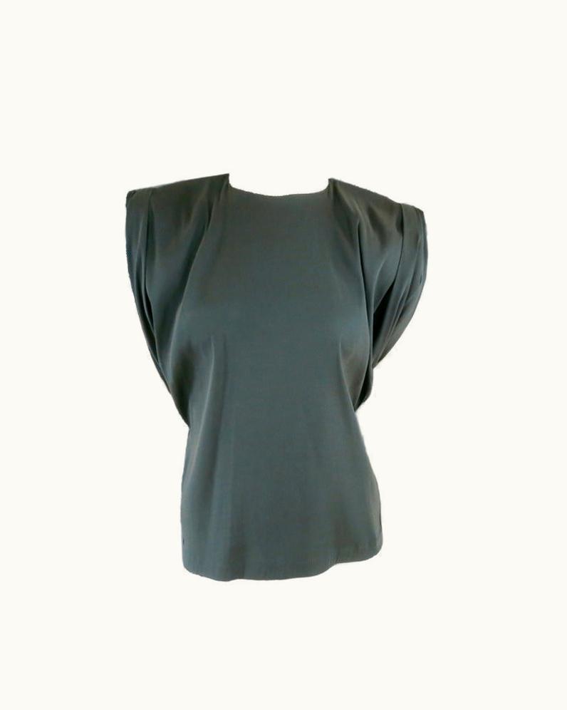Lanvin 2012' Charcoal Silk Blend Layered Shoulder Top
