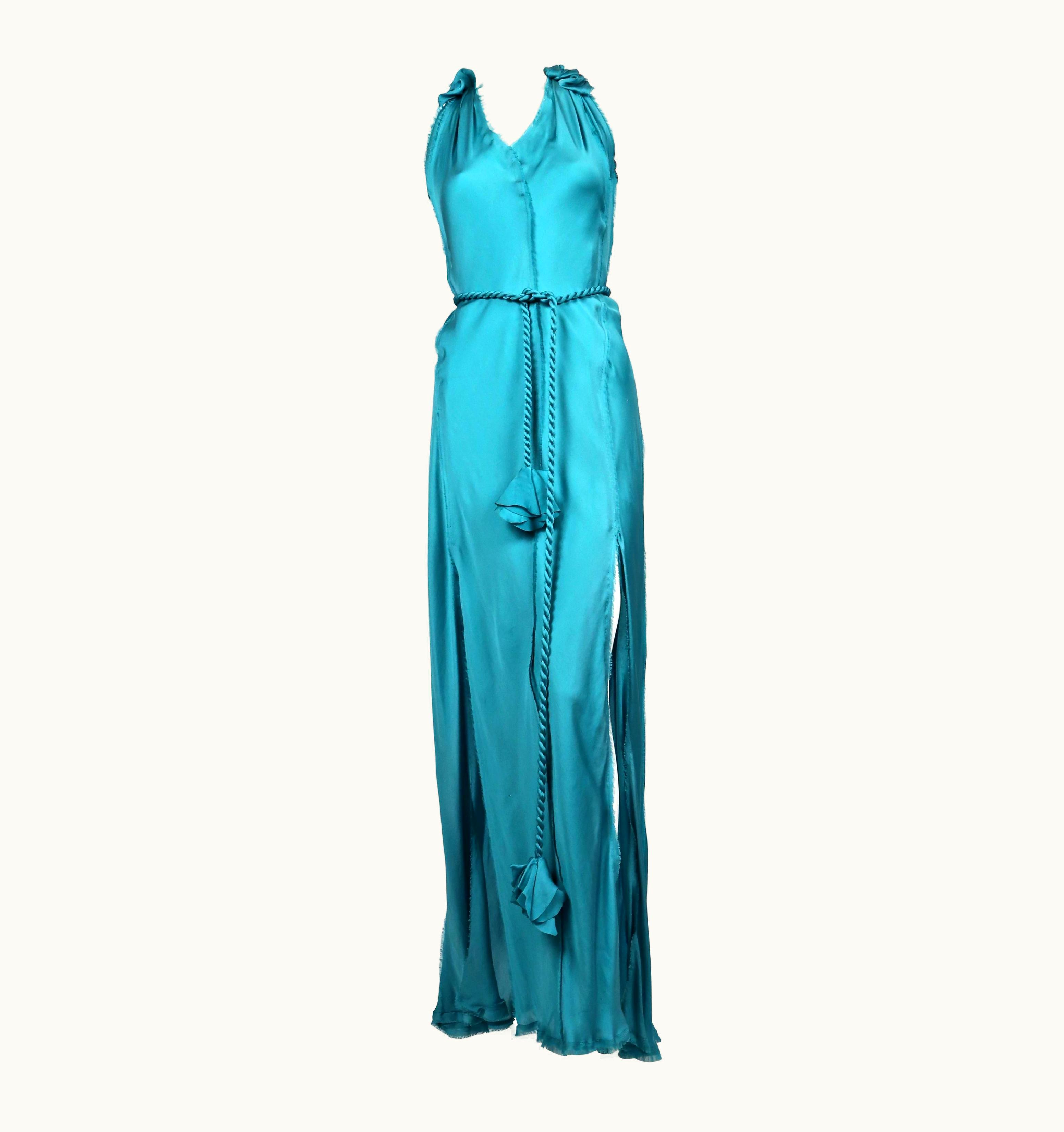 Lanvin By Alber Elbaz Turquoise Silk Bias Cut Dress