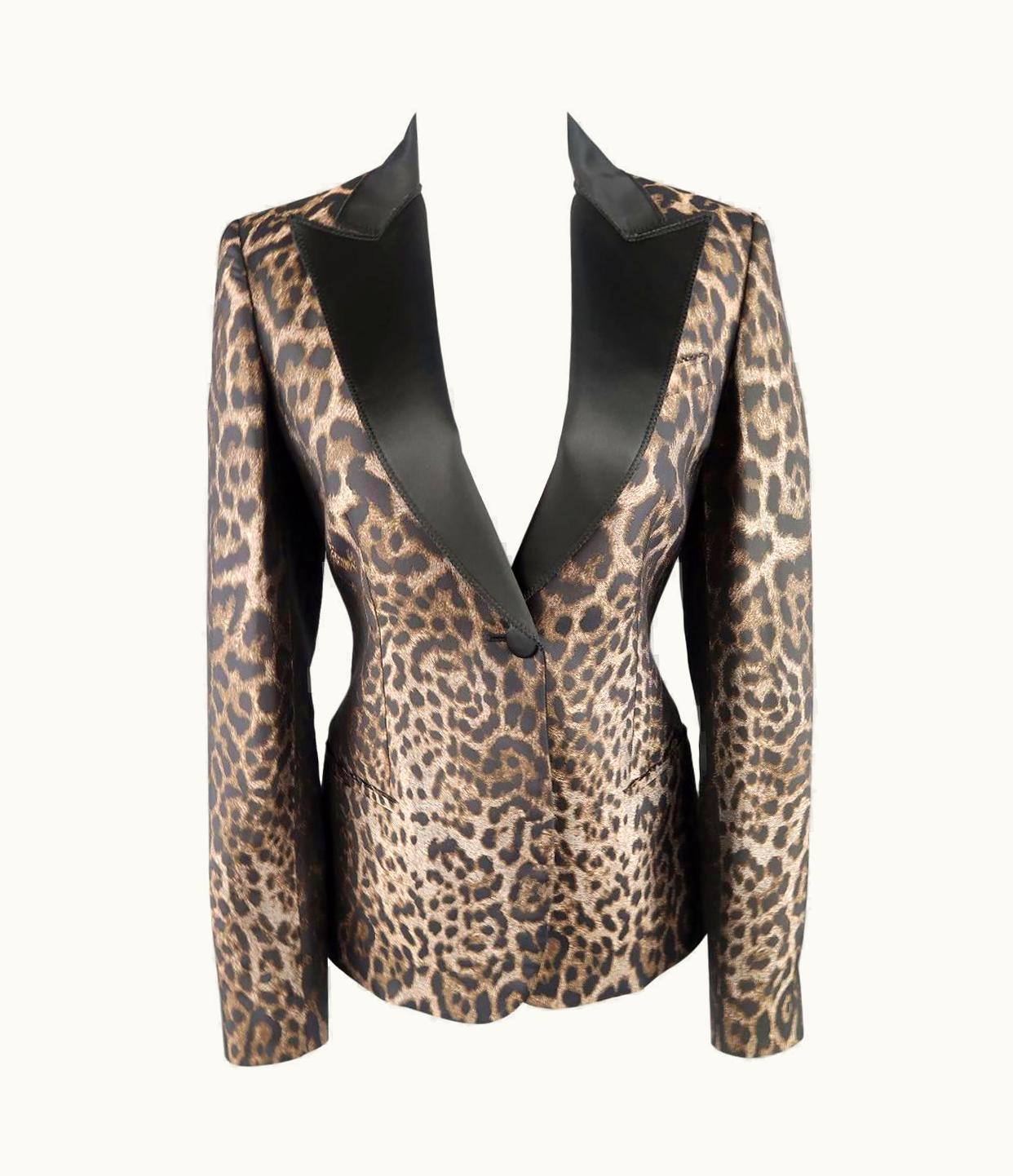 Lanvin Beige Silk Blend Leopard Peak Lapel Single Button Tuxedo Jacket