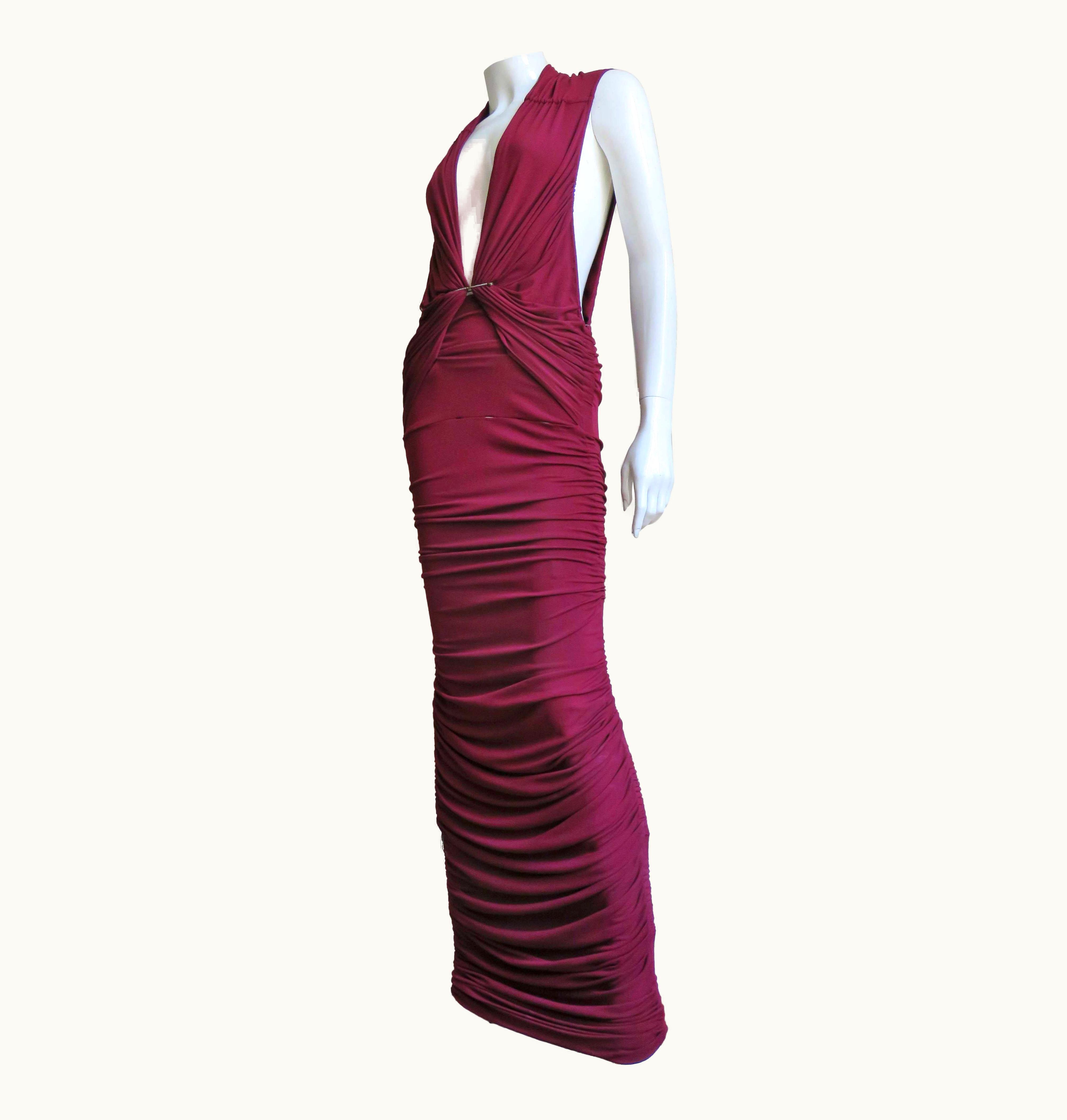 Lanvin 2014 Plunging Cutout Sides Ruched Dress With Safety Pin