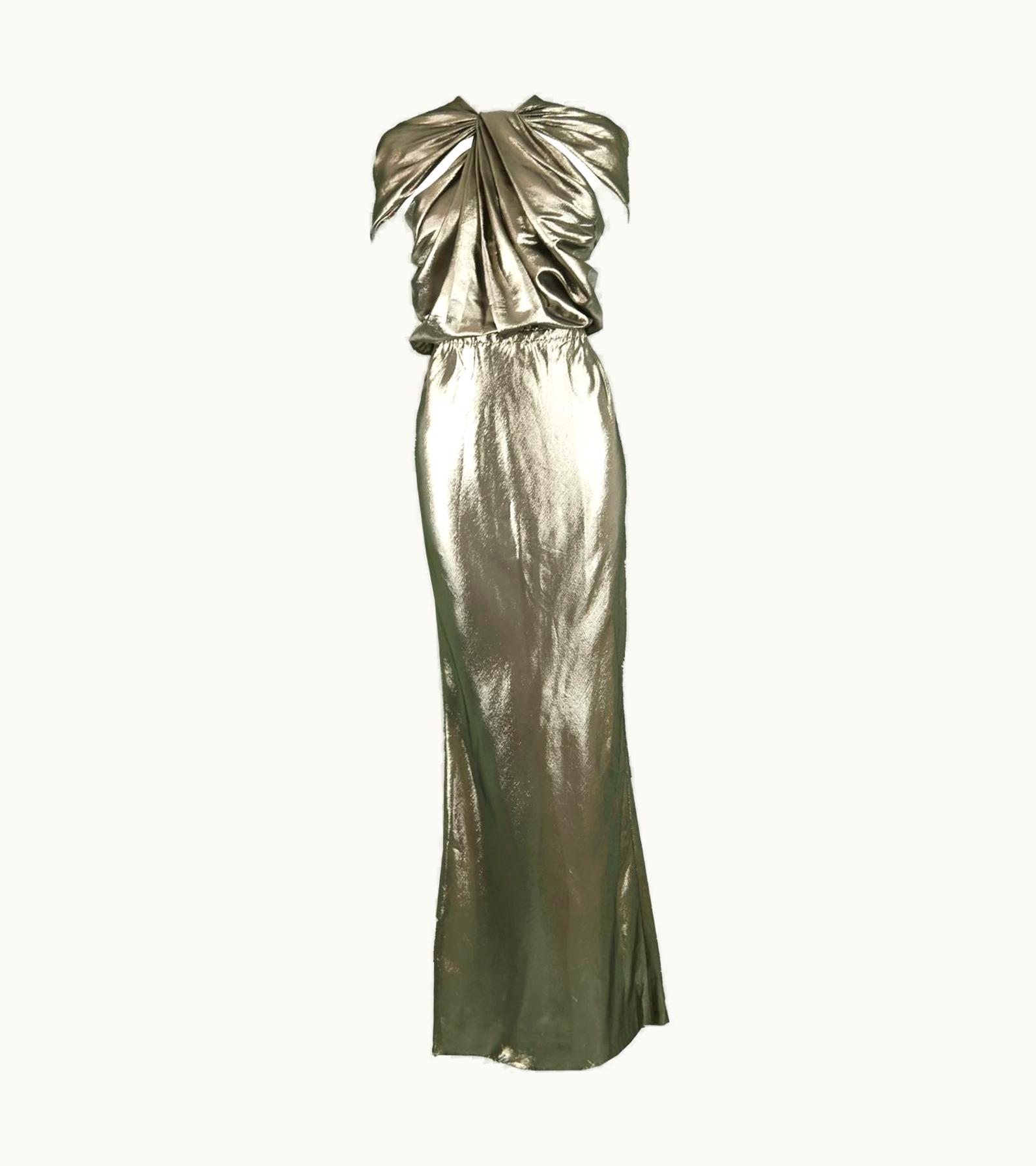 Lanvin Silk Metallic Gold Lamé Floor Length Evening Gown 2014