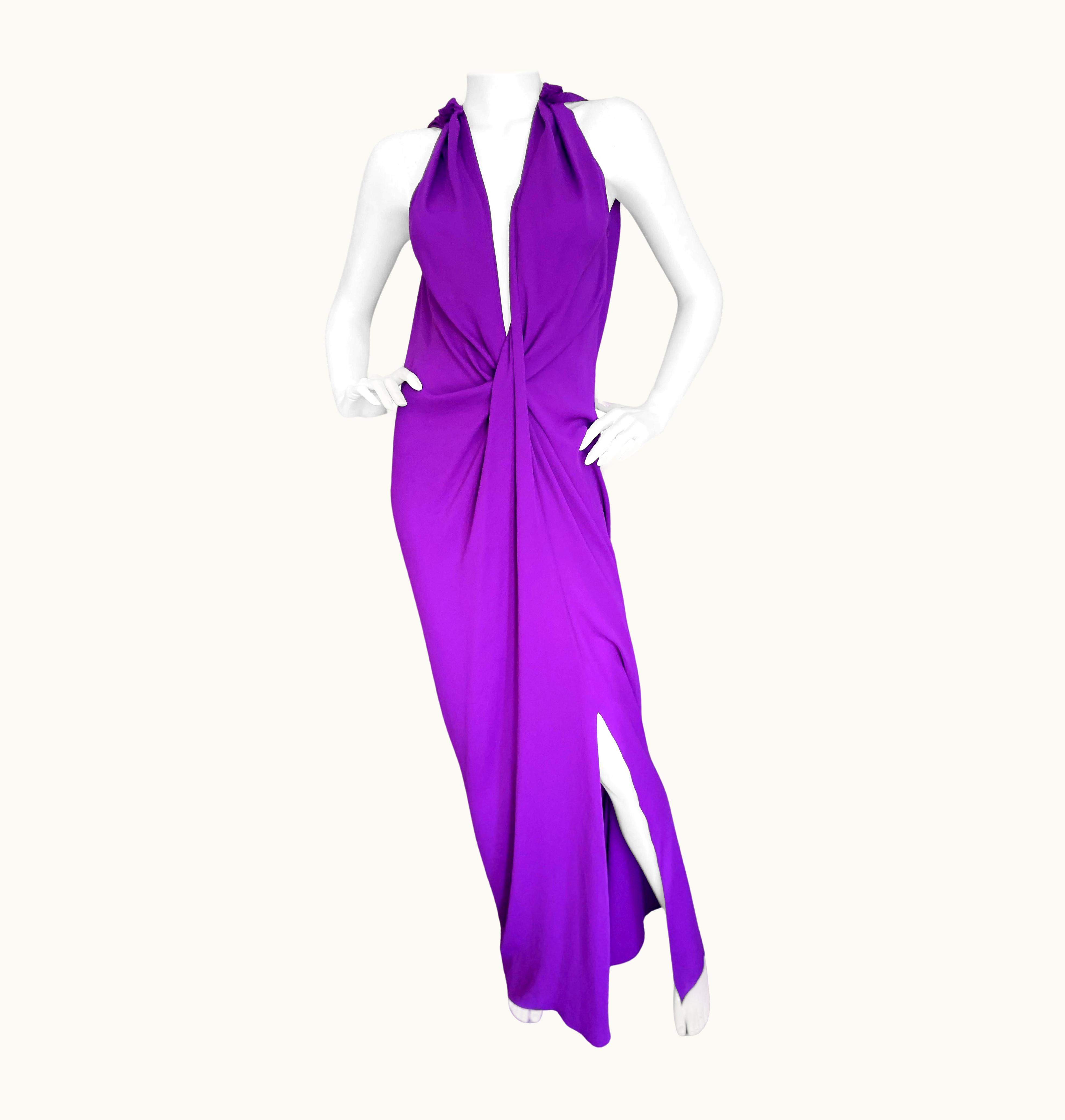 Lanvin By Alber Elbaz 2014 Plunging Purple Evening Dress With High Slit