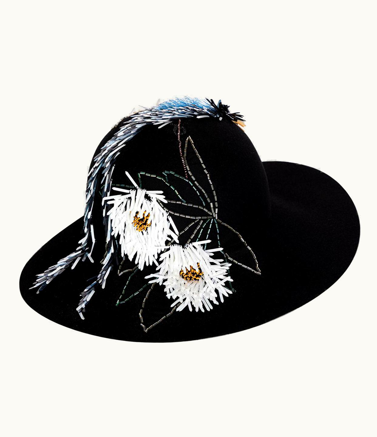 Lanvin Alber Elbaz Embellished Black Felt Hat 2015