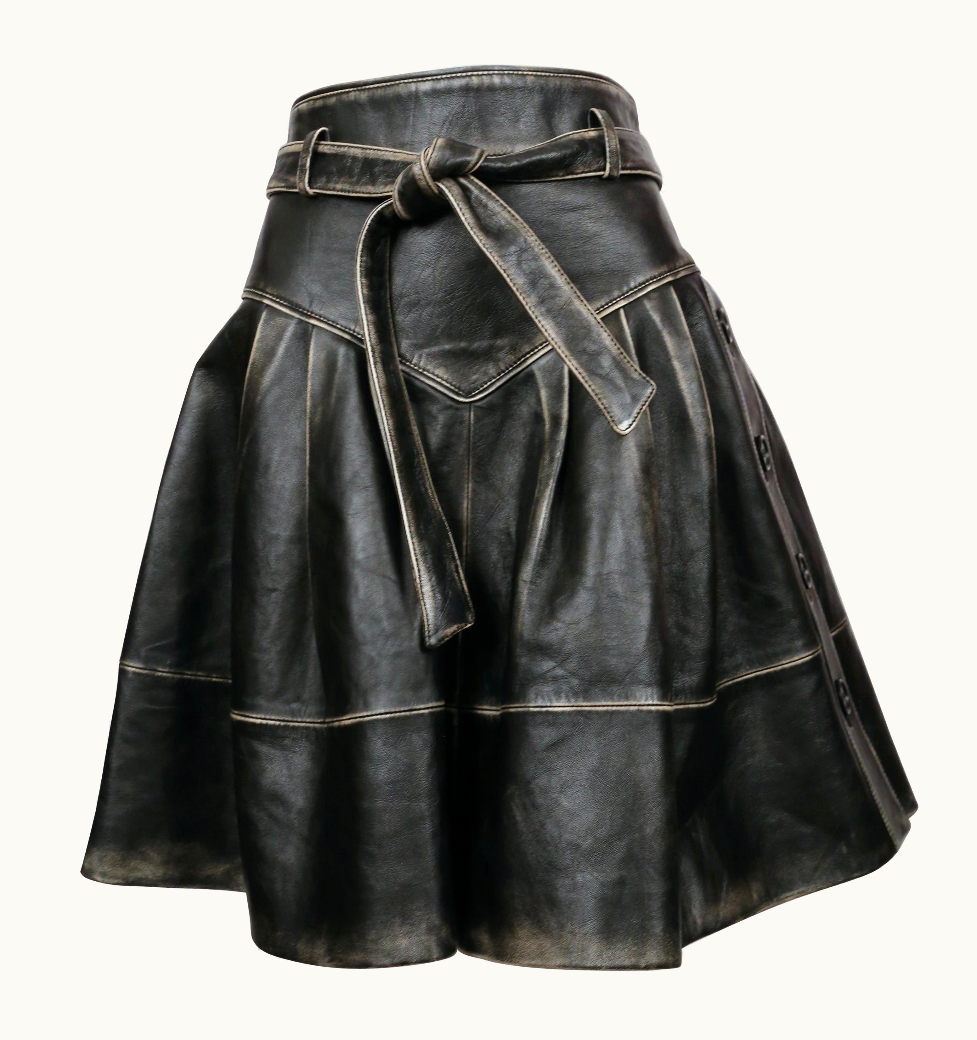Miu Miu 2018 Miu Distressed Leather Skirt With Belt