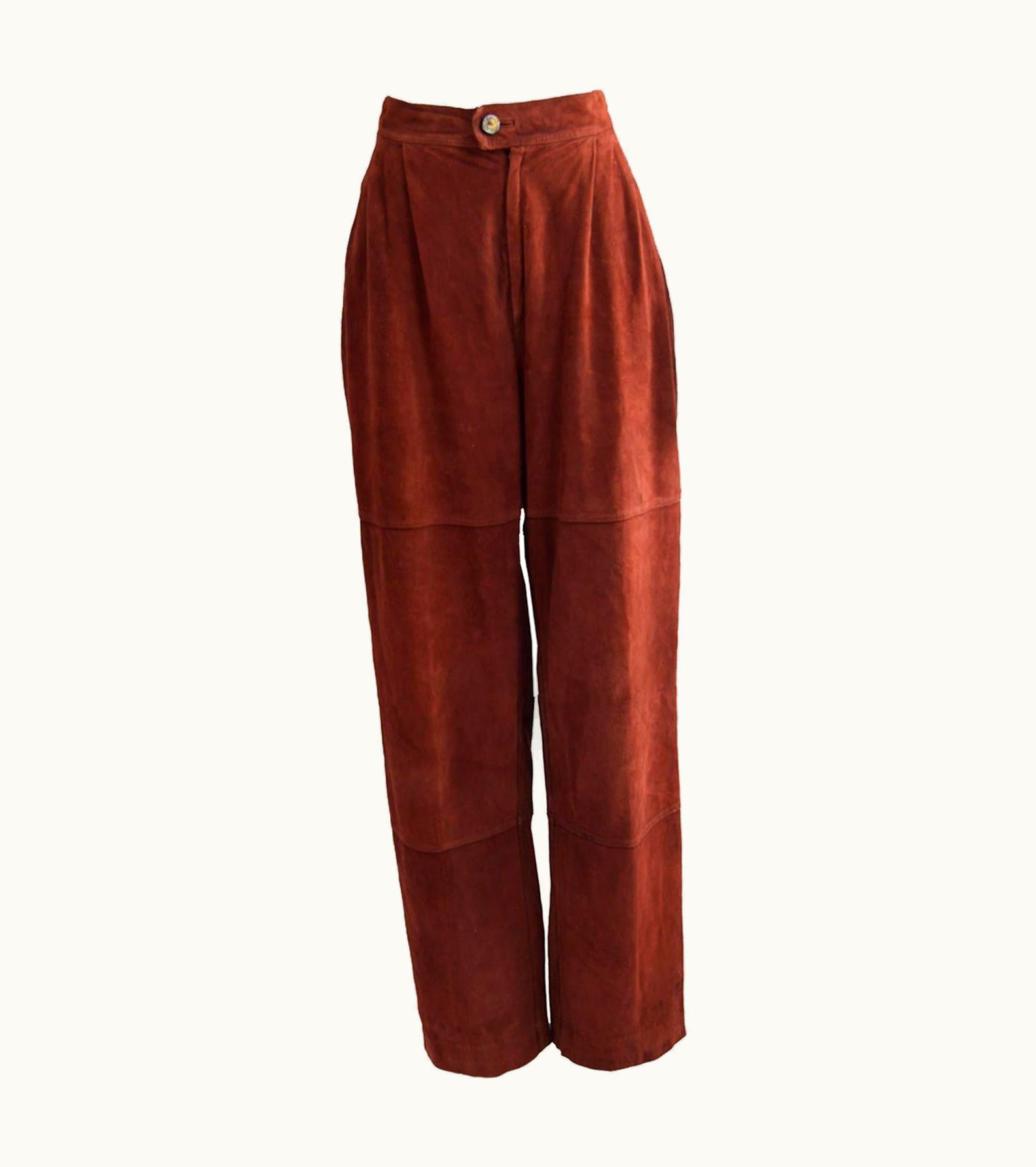 Loewe Vintage Wide Leg Chamois Leather High Waisted Suede Pants, 1970s