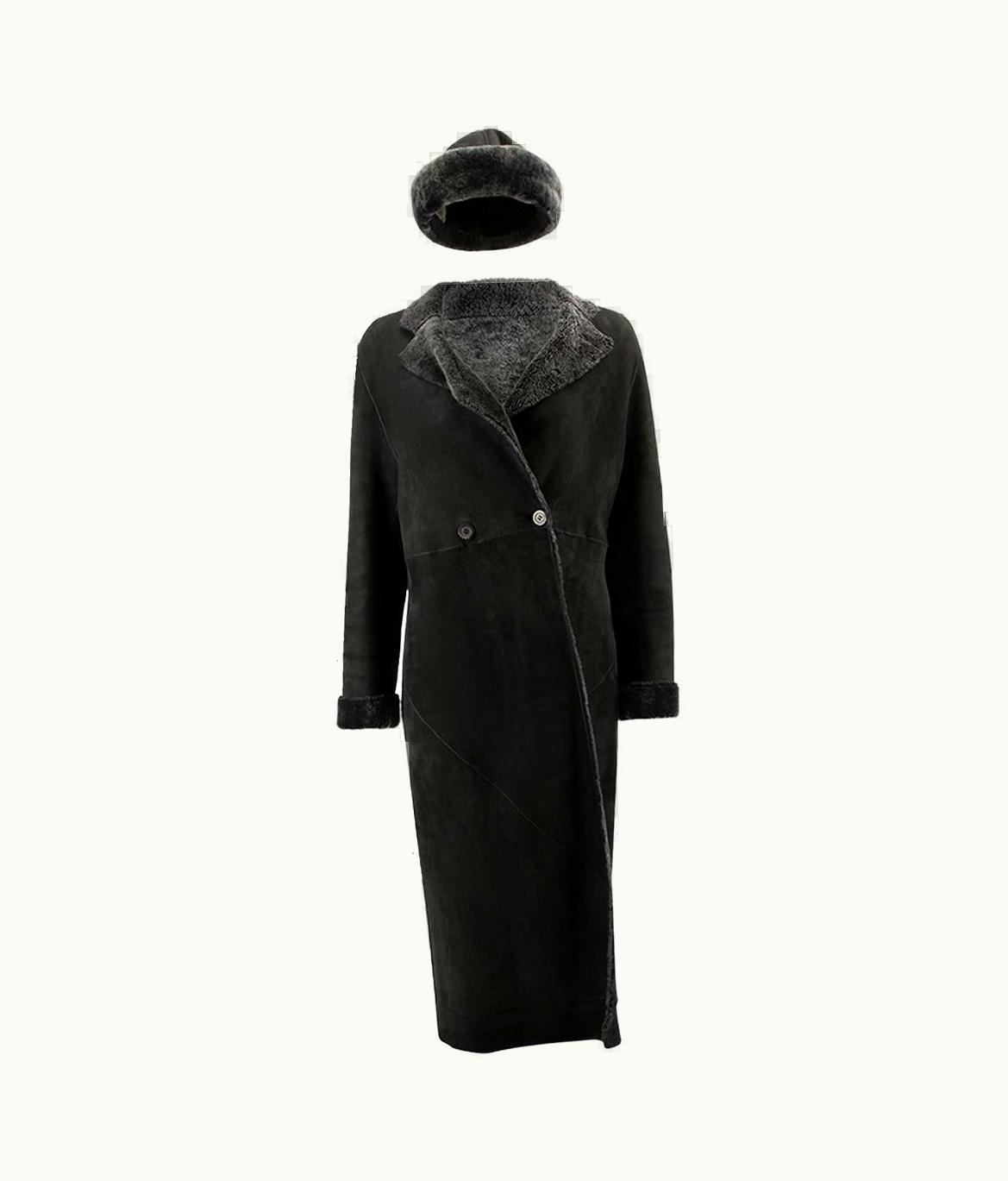 Loewe Women' Vintage Black Sheepskin Coat & Hat Set