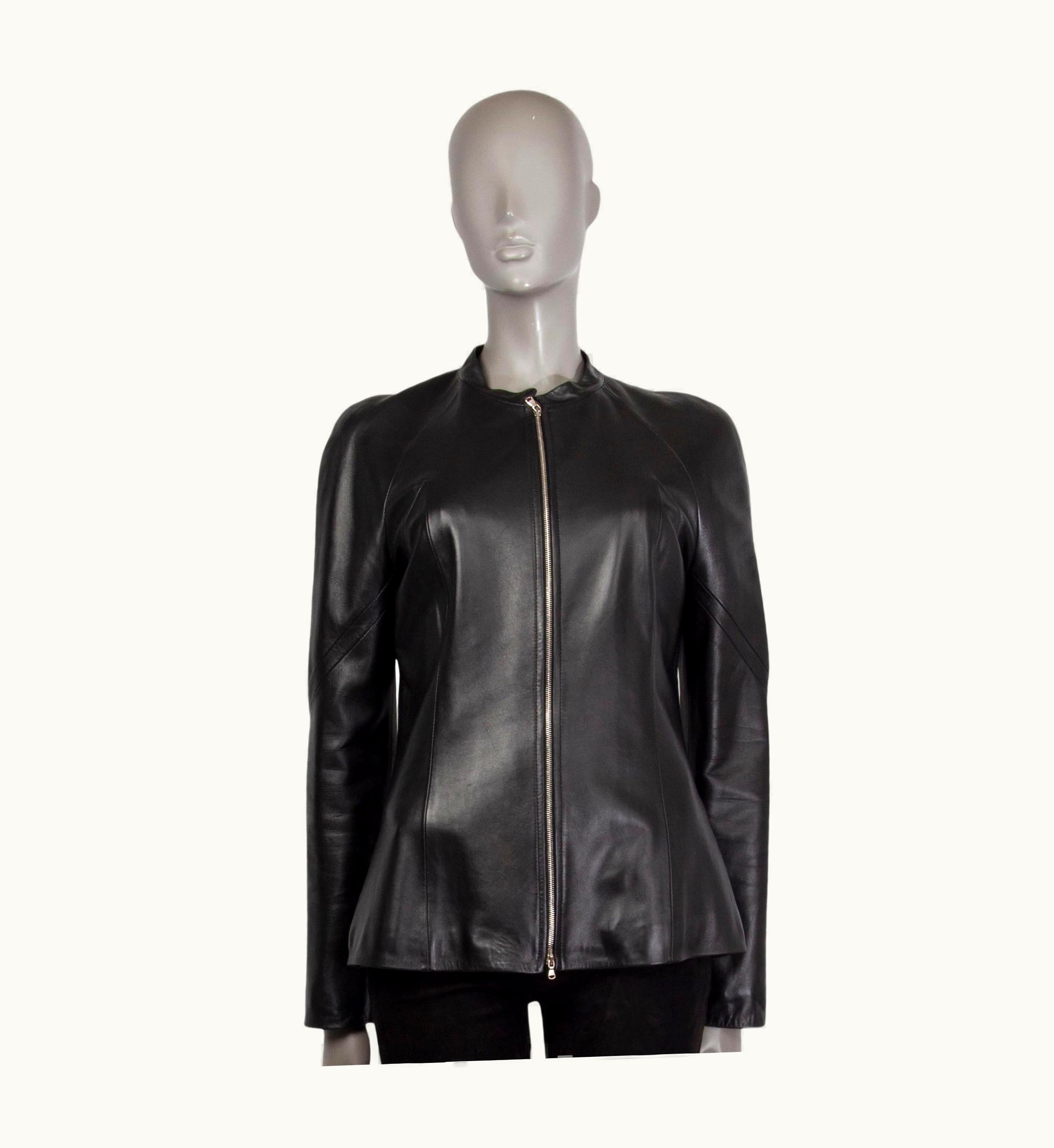 Loewe Black Leather Band Collar Zip Jacket