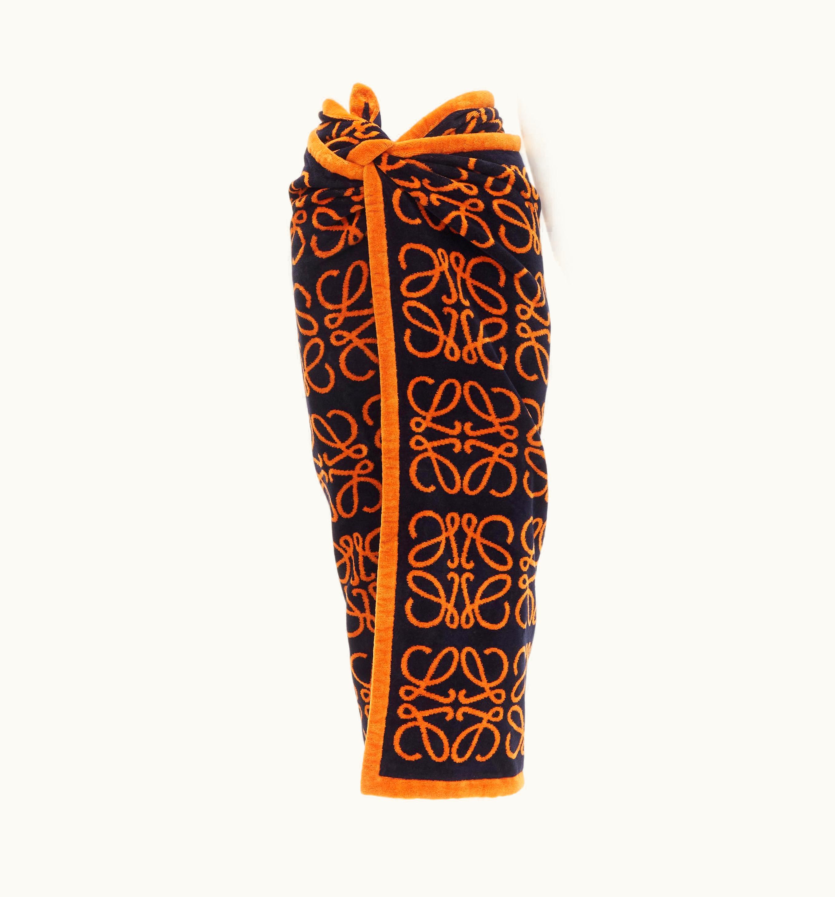 Loewe Ibiza Anagram Logo Monogram Navy Orange Cotton Beach Towel
