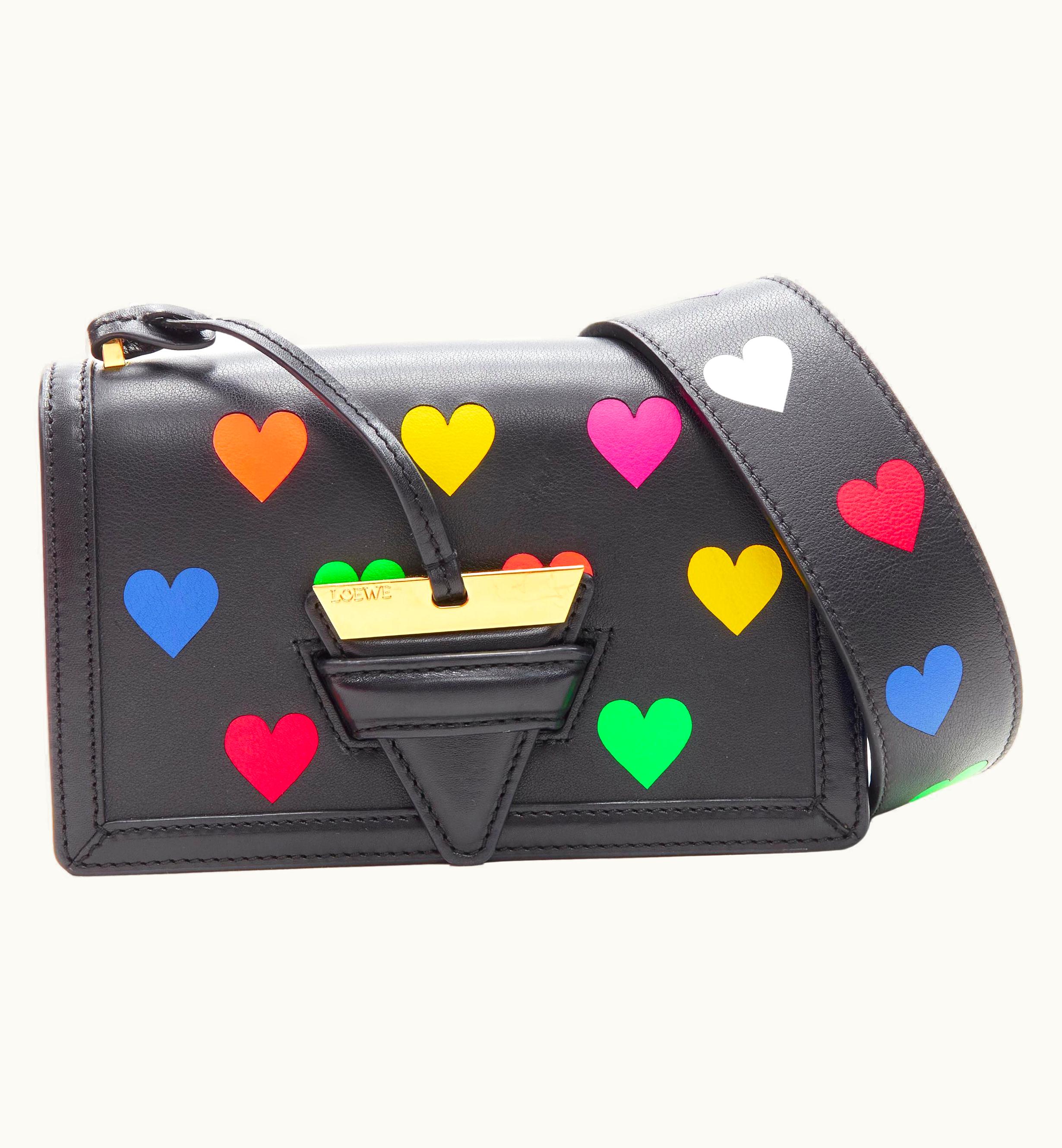 Loewe Rare Loewe Barcelona Black Leather Neon Heart Print Crossbody Bag