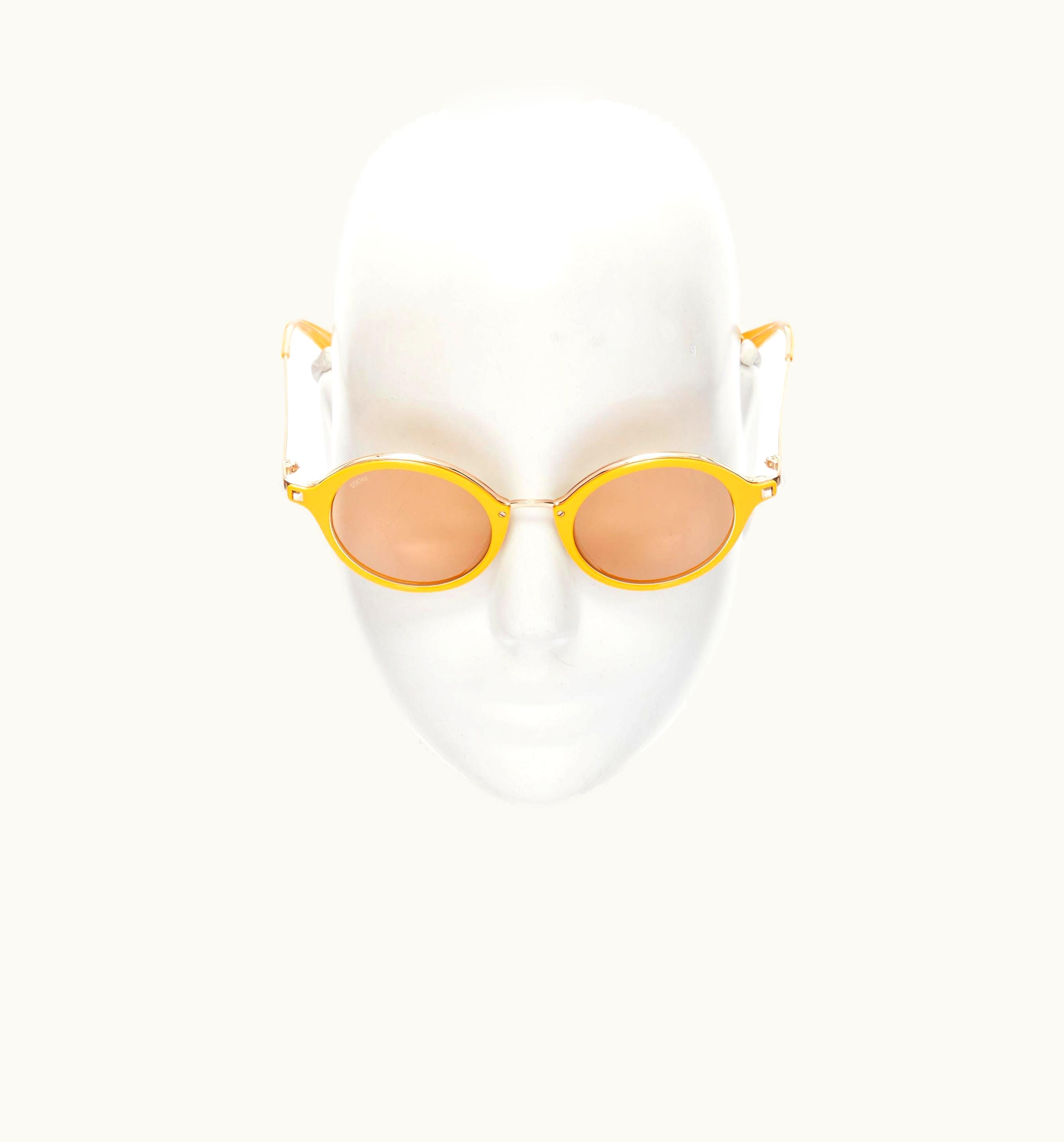 Loewe Slw450 48 23 L03x Yellow Round Frame Brown Tint Sunglasses