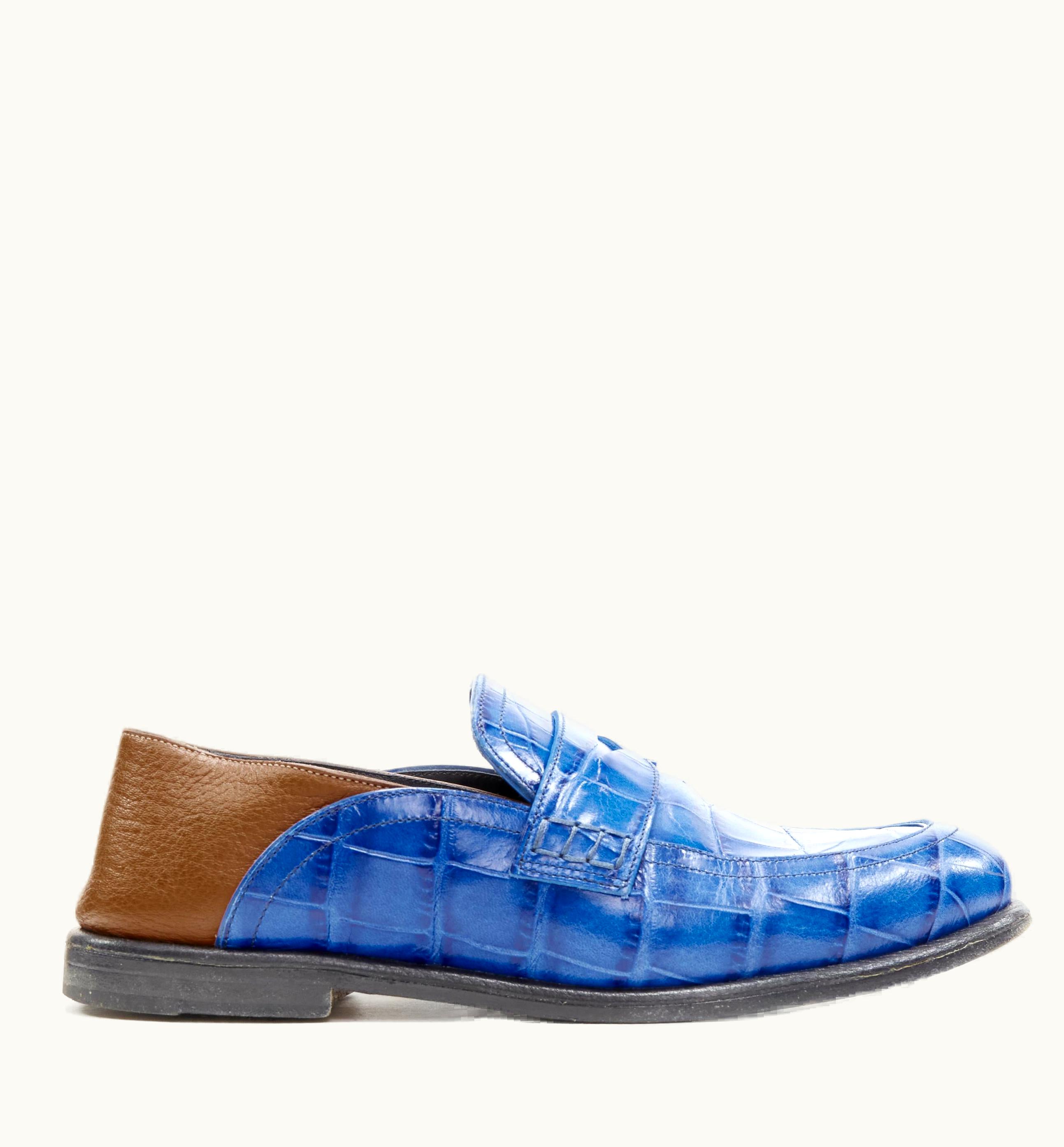 Loewe Jw Anderson Cobalt Blue Brown Leather Step Back Loafer