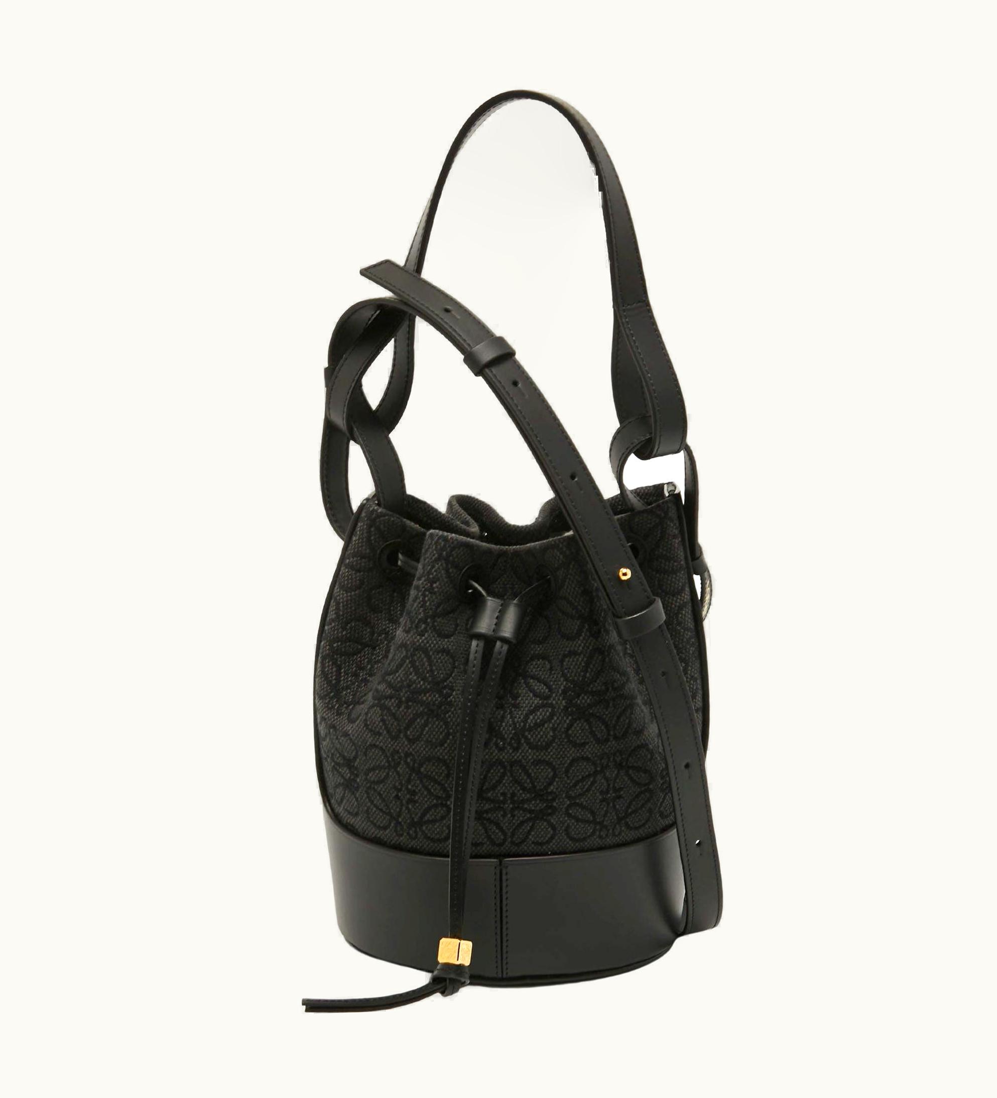 Loewe Black/Grey Monogram Canvas And Leather Balloon Anagram Bucket Bag