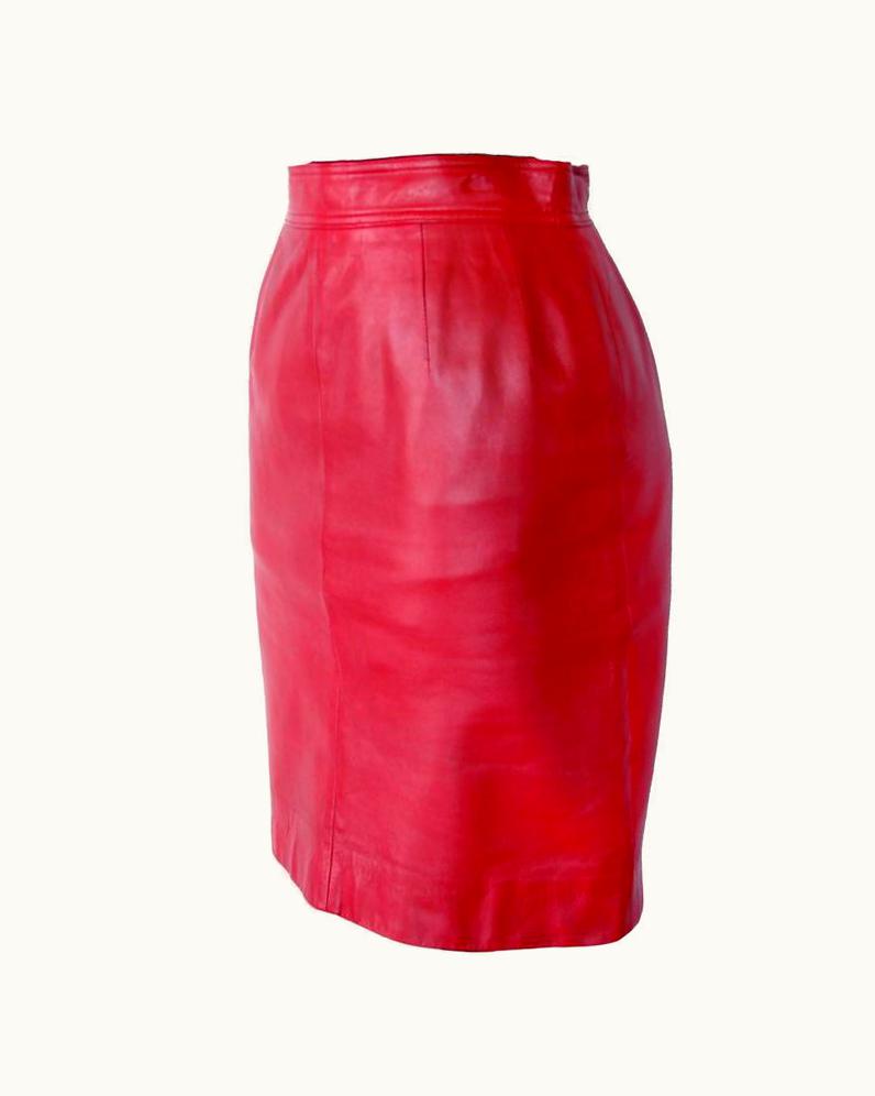 Loewe Madrid Cherry Calfskin Leather Pencil Skirt 1980s