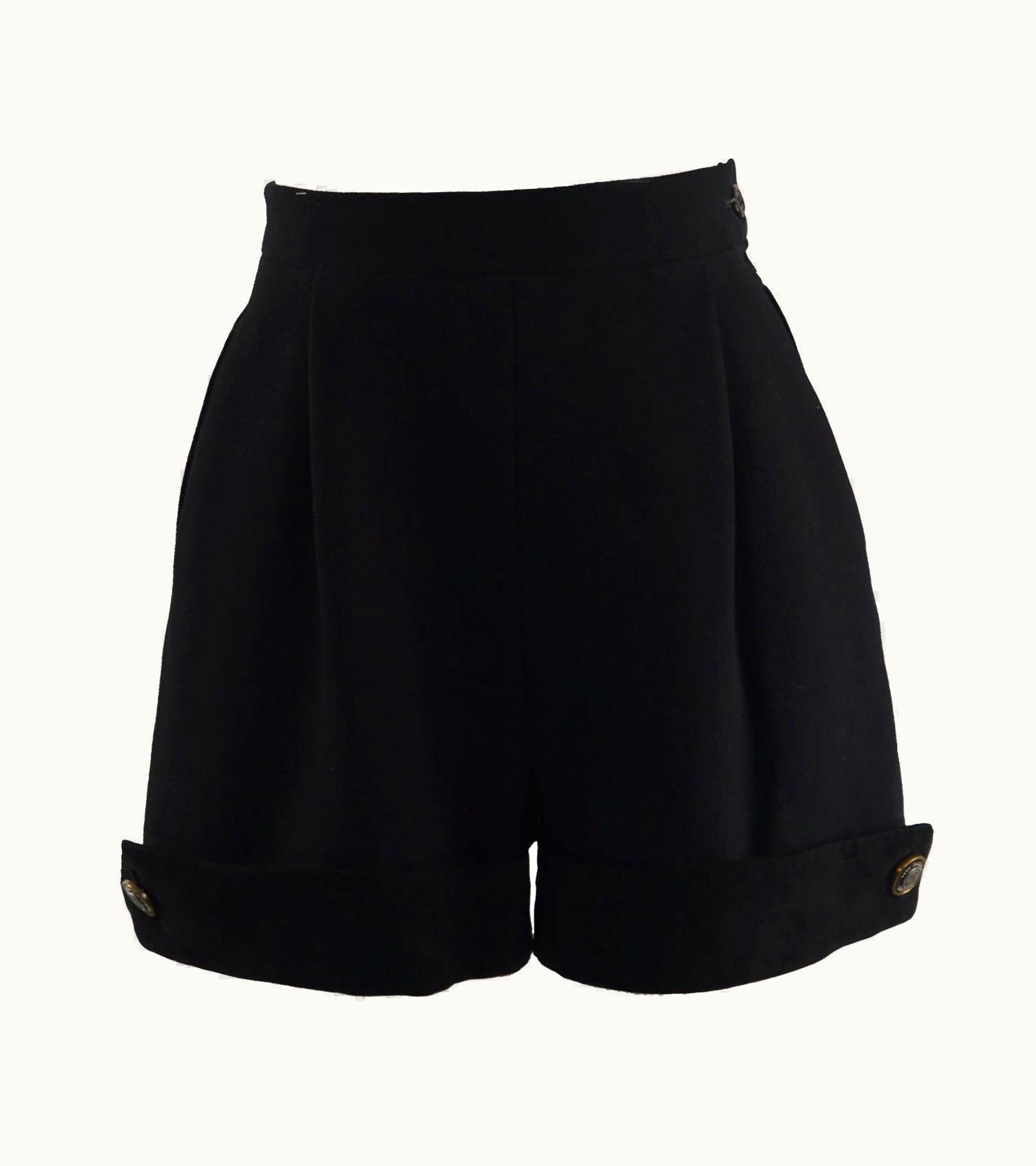 Loewe Vintage High Waisted Wool Crepe & Black Suede Wide Leg Shorts, 1980s