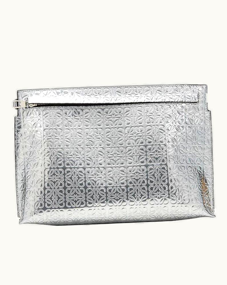 Loewe 2015 Silver Embossed Metallic Calfskin Large Pouch