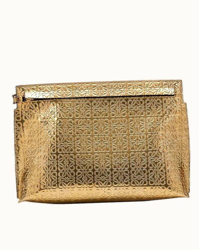 Loewe 2015 Loewe Gold Embossed Metallic Calfskin Large Pouch