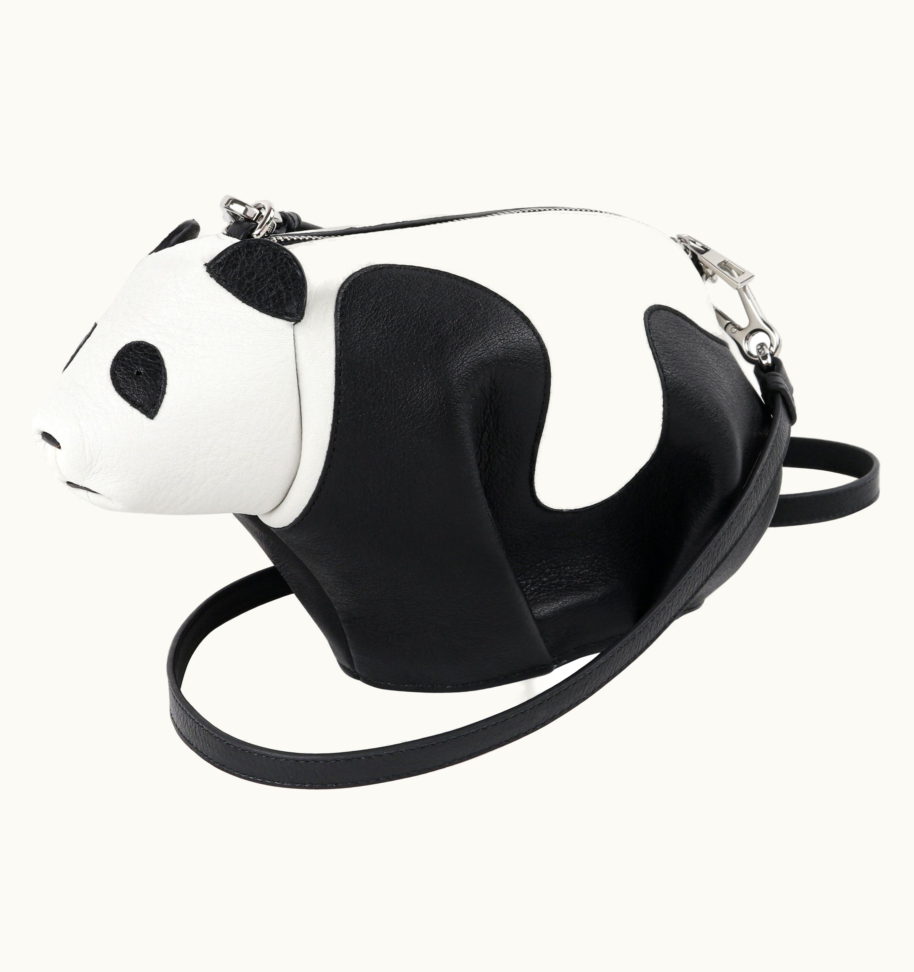 Loewe 2016 Black White Leather Panda Purse + Adjustable Strap