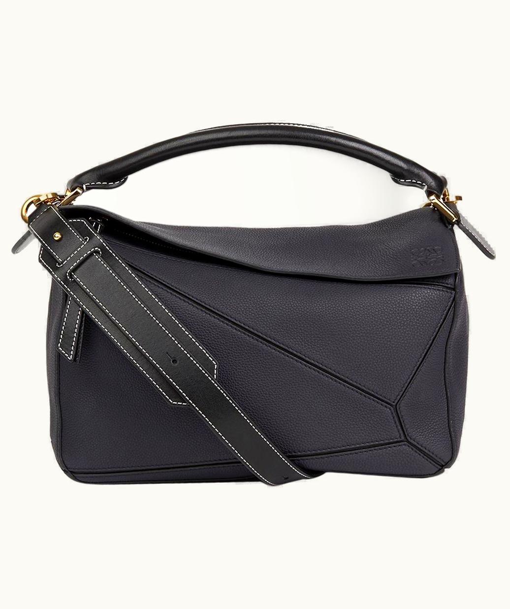 Loewe 2017 Loewe Midnight Blue & Black Grained Calfskin Leather Puzzle Bag