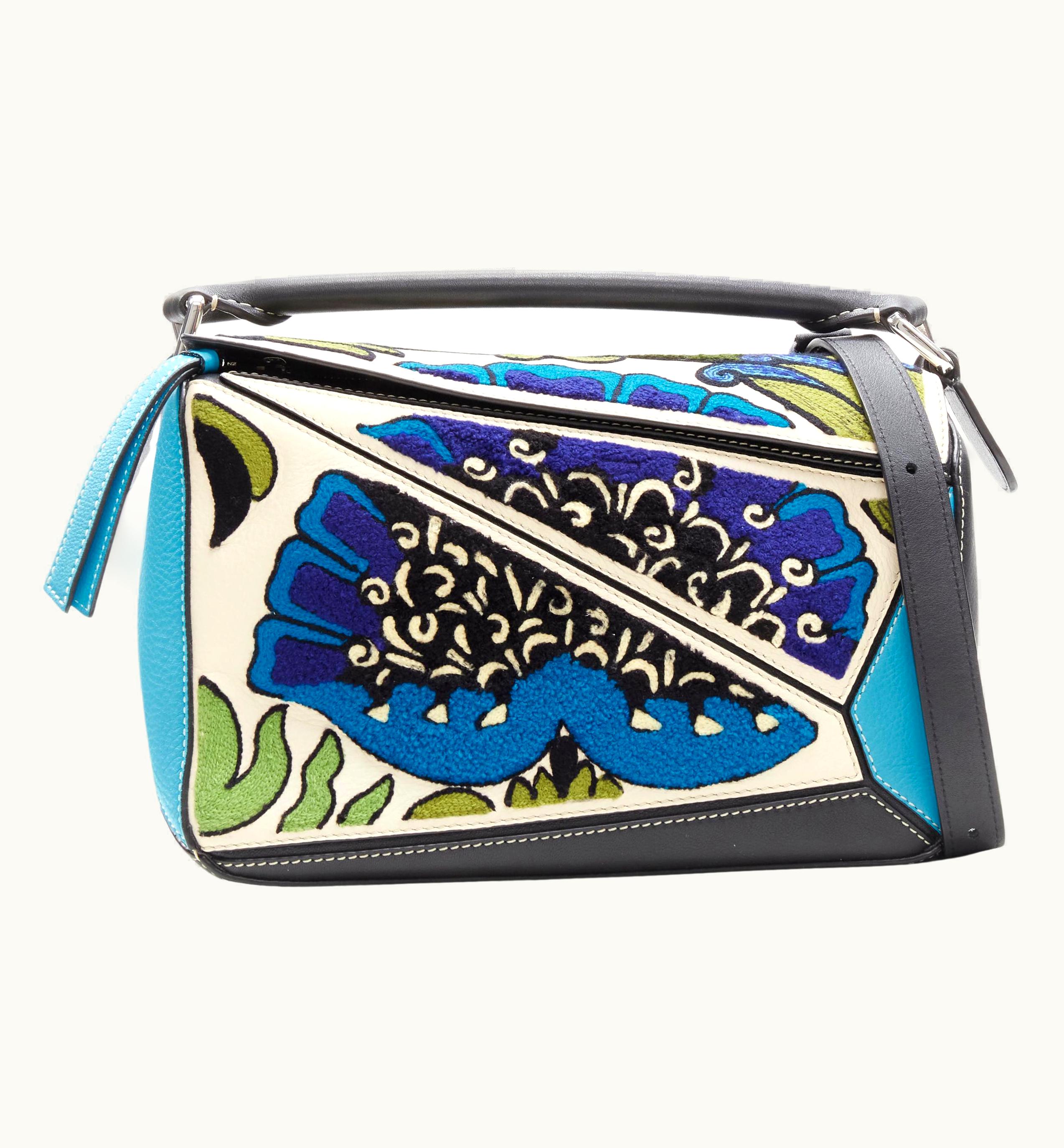 Loewe Rare Loewe William De Morgan 2019 Puzzle Embroidery Blue Leather Shoulder Bag