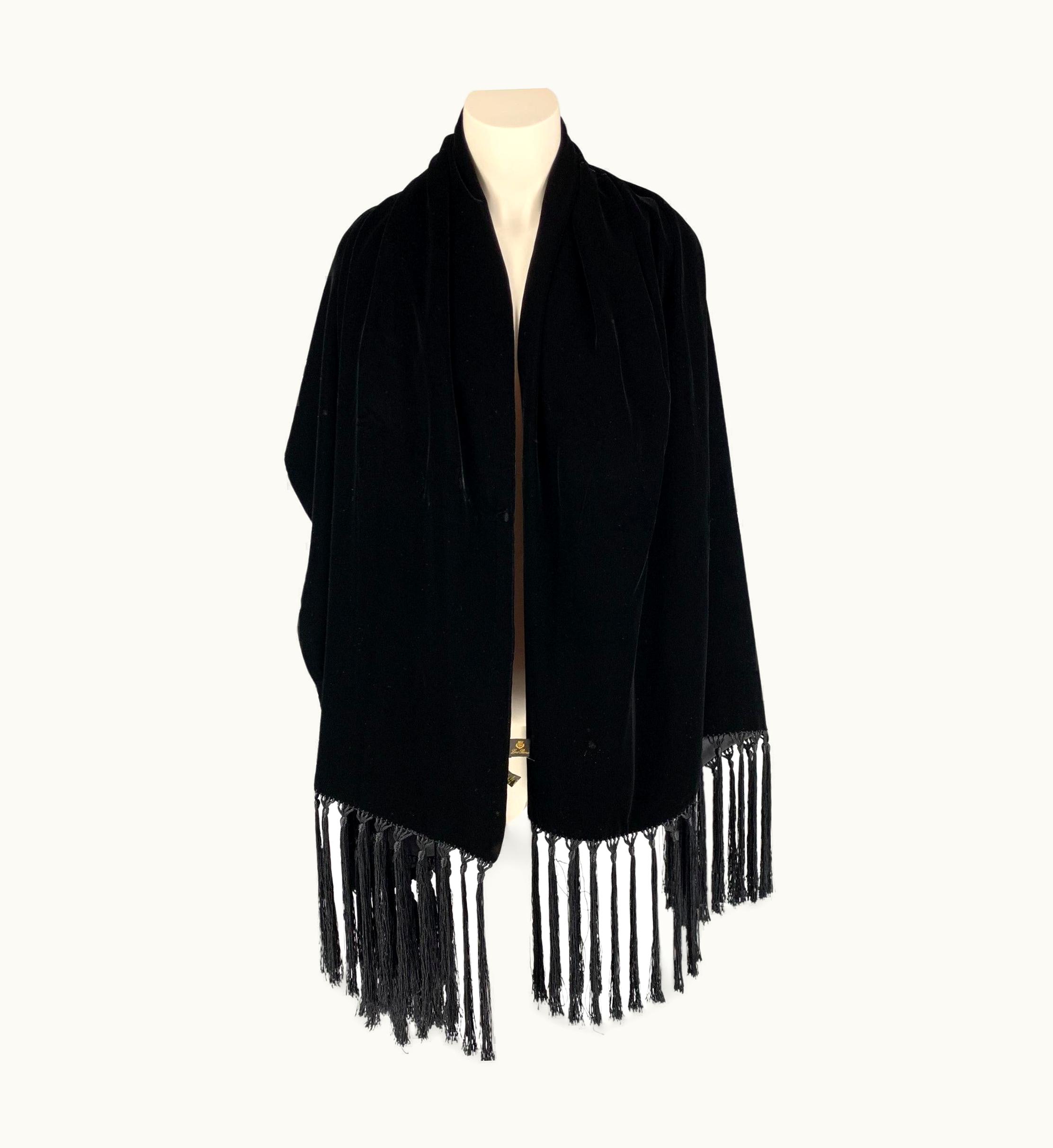 Loro Piana Loro Piana Black Velvet Viscose Silk Fringe Scarf