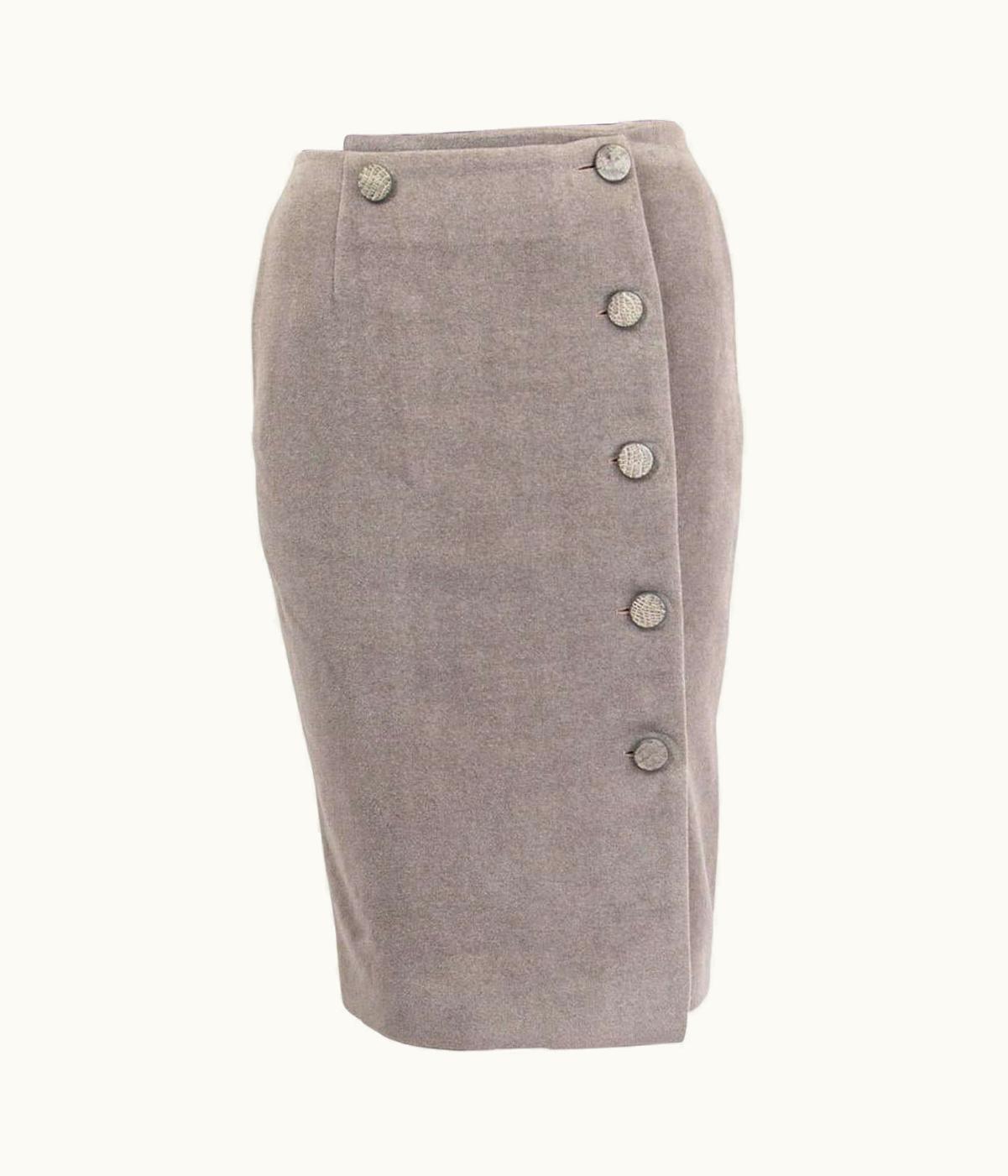 Loro Piana Loro Piana Grey Cashmere Buttoned Wrap Skirt