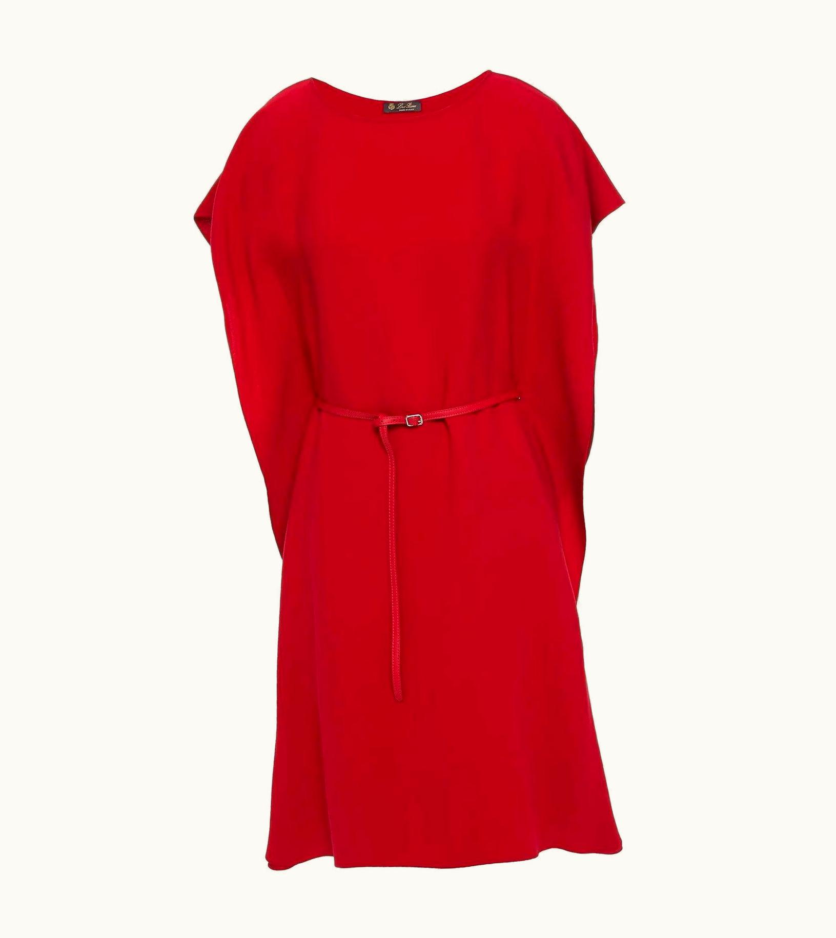 Loro Piana Loro Piana Red Silk Cady Jo Belted Shift Dress