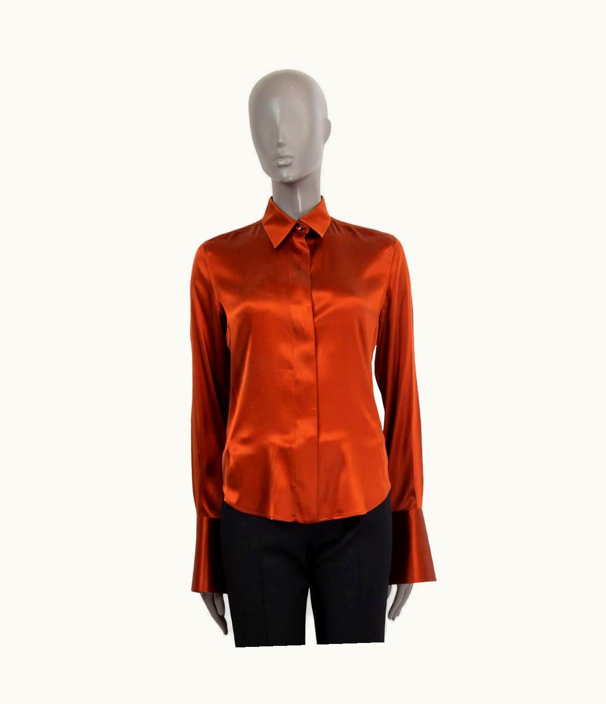 Loro Piana Loro Piana Rust Silk Satin Button-Up Shirt