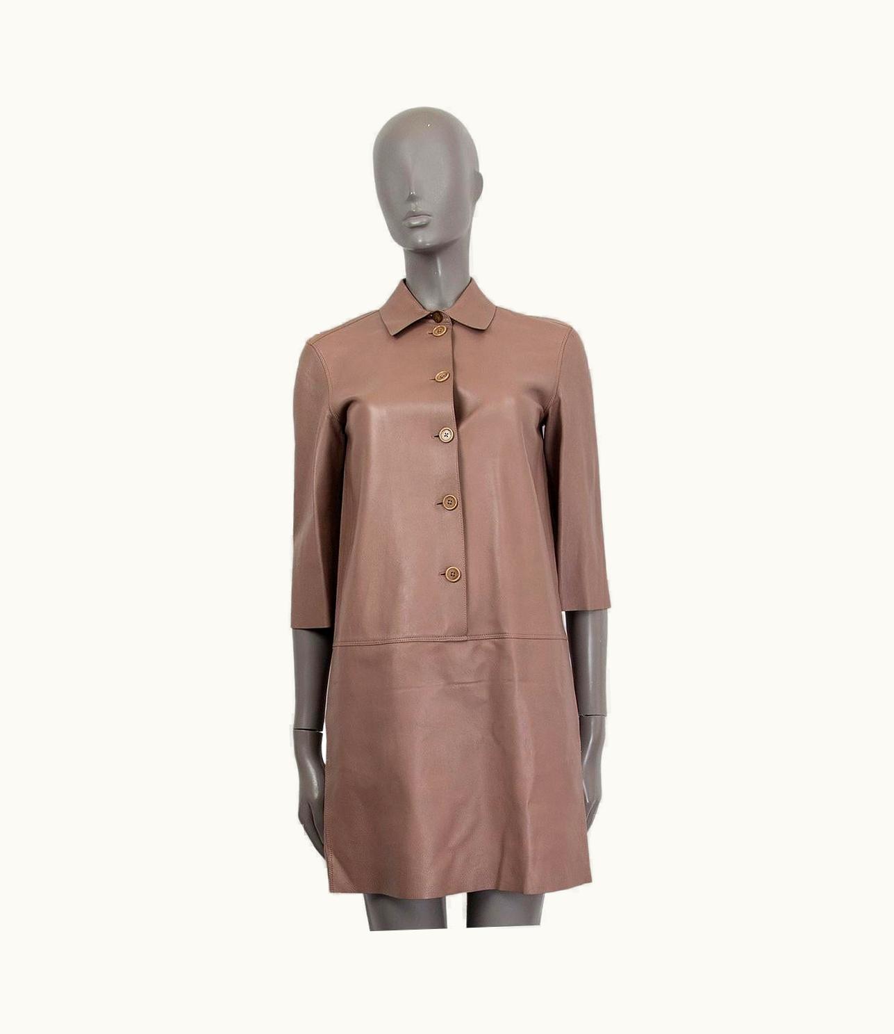 Loro Piana Loro Piana Taupe Leather Short Sleeve Shirt Dress