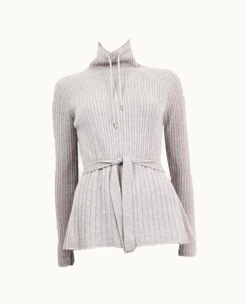 Loro Piana Loro Piana Grey Cashmere Rib Belted Turtleneck Sweater 36 Xxs