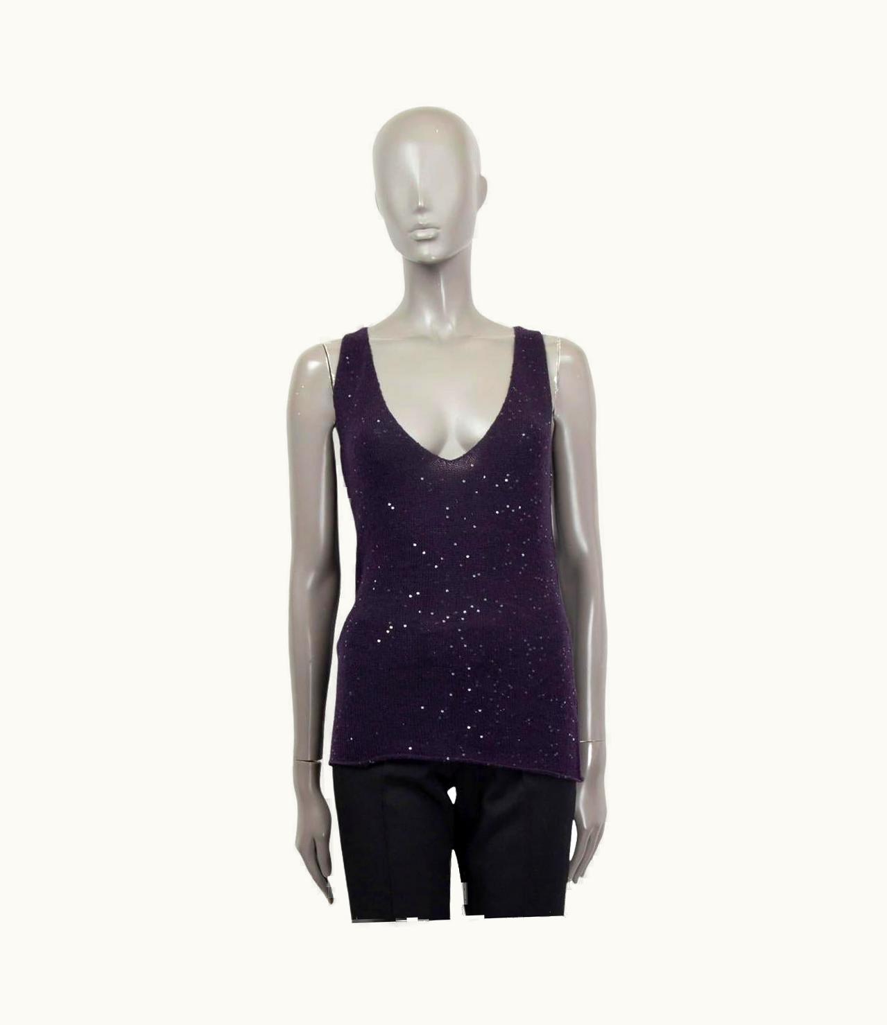 Loro Piana Loro Piana Purple Cashmere Sequin Sleeveless Sweater Top