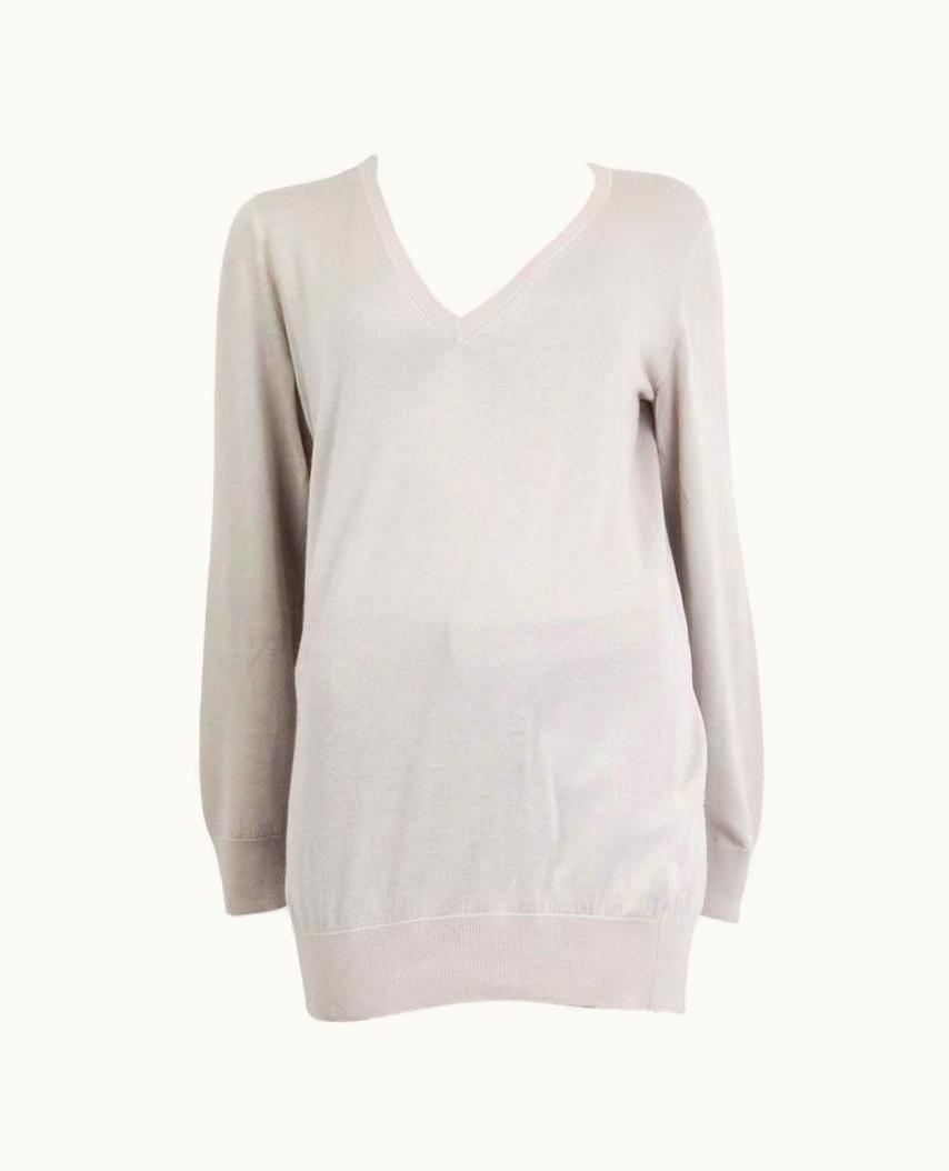 Loro Piana Loro Piana Light Grey Cashmere V-Neck Sweater 46 Xl