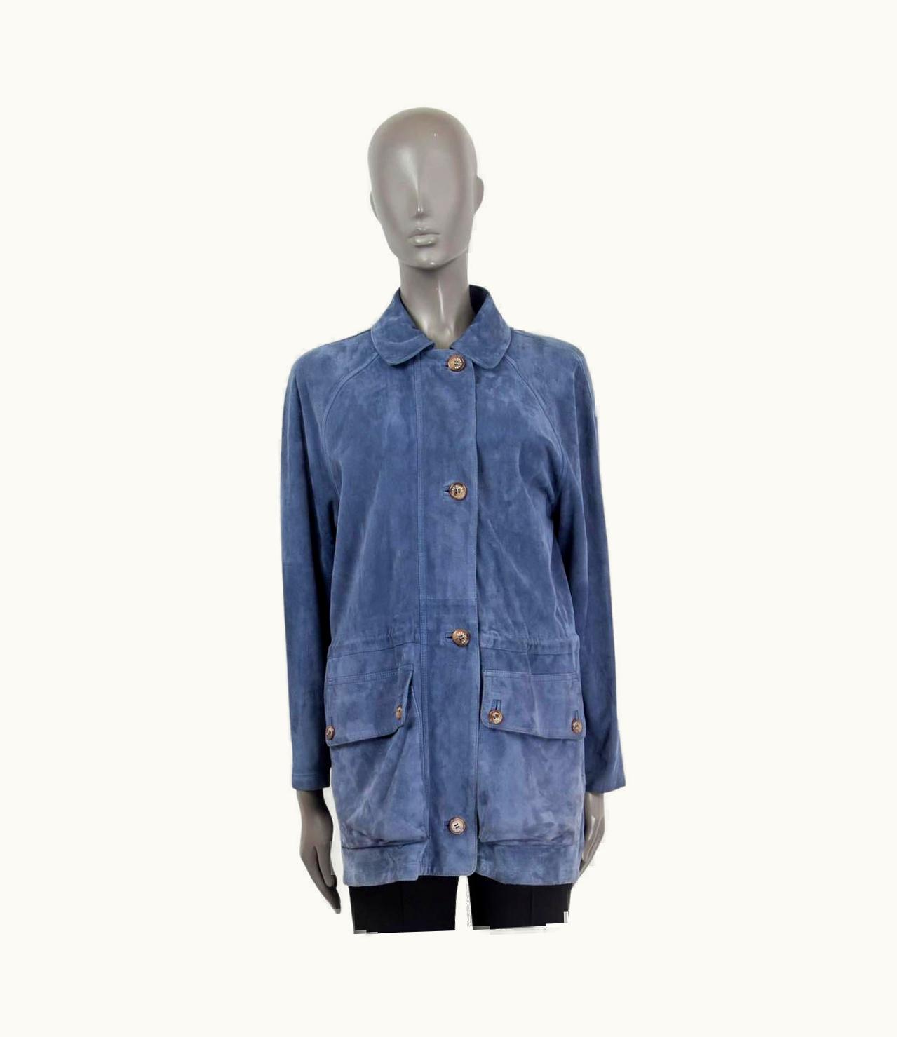 Loro Piana Loro Piana Blue Nubuck Suede Patch Pocket Long Jacket