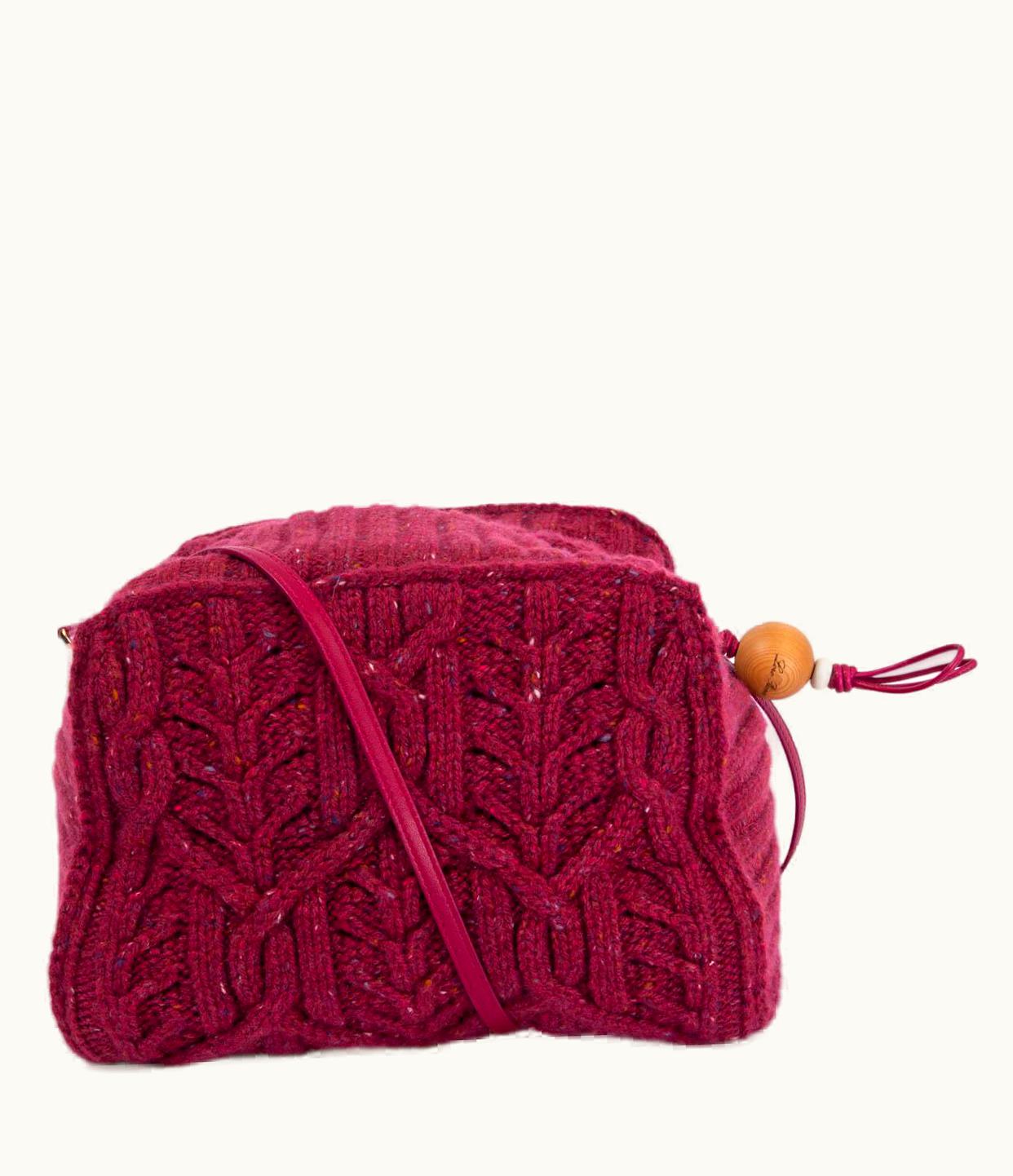 Loro Piana Loro Piana Raspberry Pink Cashmere Puffy Knit Pouch Clutch Bag