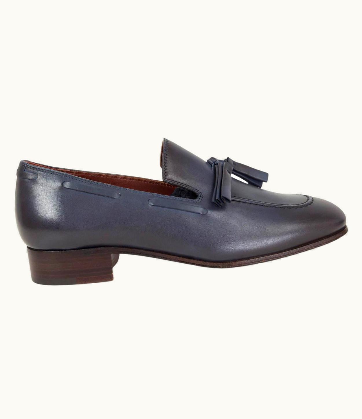 Loro Piana Loro Piana Blue Leather Burnished Tassel Loafers Flats Shoes